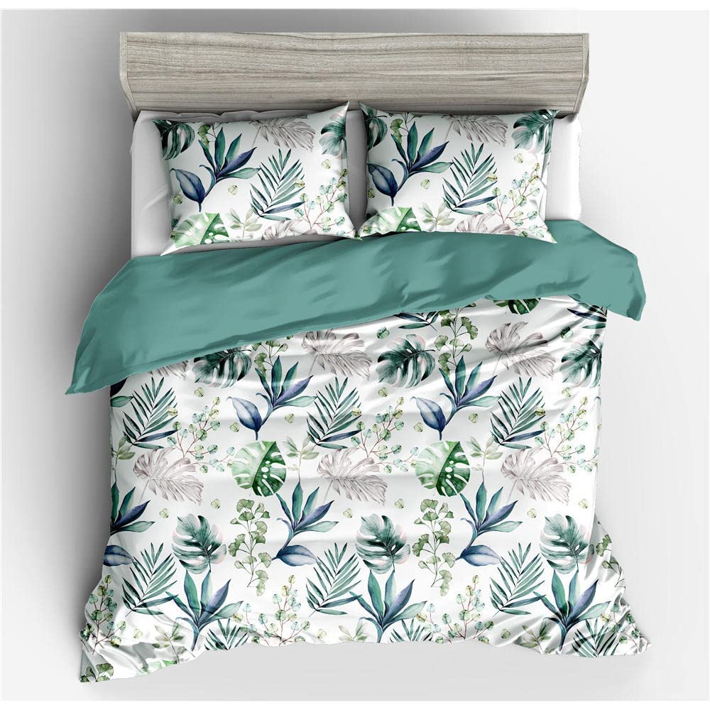 Fresh Plant Leaf Print King Size 3-Piece Bedspread Set - Soft Bedding with Pillowcases for Cozy Bedroom Decor | Perfect for Master Bedrooms & Guest Rooms