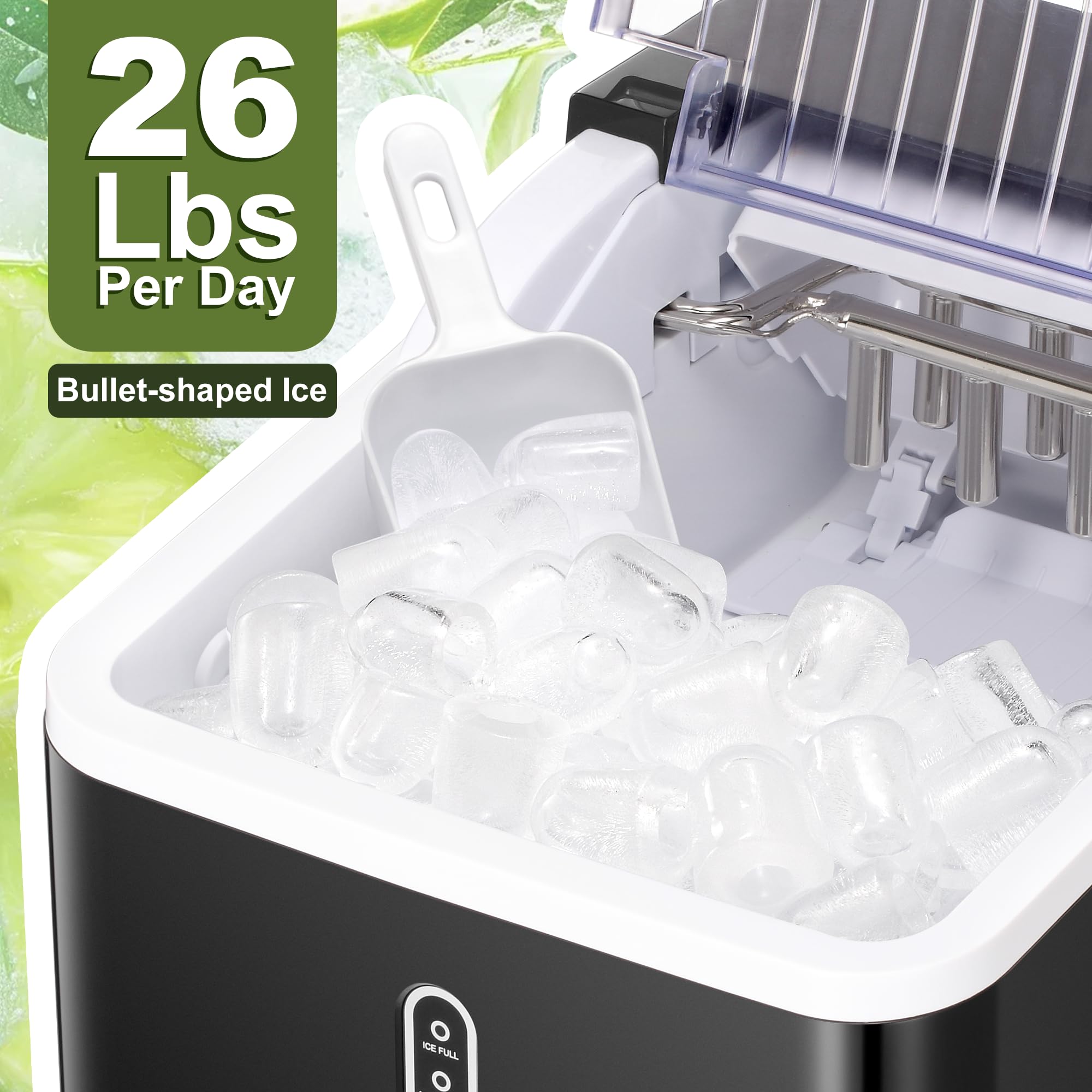 NicBex Countertop Ice Maker Machine - 26Lbs/24H, Self-Cleaning Portable Ice Maker with Ice Scoop & Basket, Makes 9 Cubes in 8 Minutes - Perfect for Home Kitchen, Office, Bar, Parties & Outdoor Events (Black)