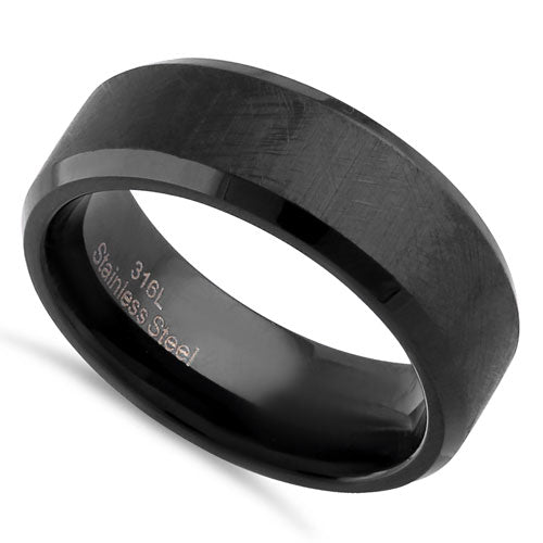 Premium Stainless Steel Men's Black Textured Wedding Band with Polish Edges - Perfect for Engagement, Anniversary & Everyday Wear