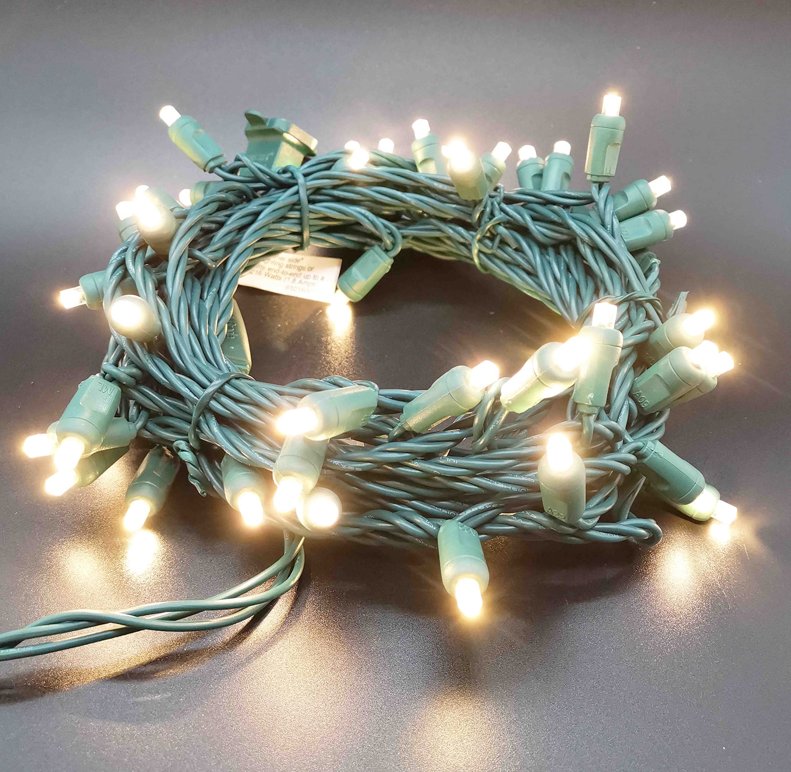 50 Warm White LED Christmas String Lights - 5mm Mini Lights with 25ft Green Wire, 120V UL Certified for Indoor & Outdoor Holiday Decorations - Perfect for Christmas Trees, Party Decor, and Festive Light Displays