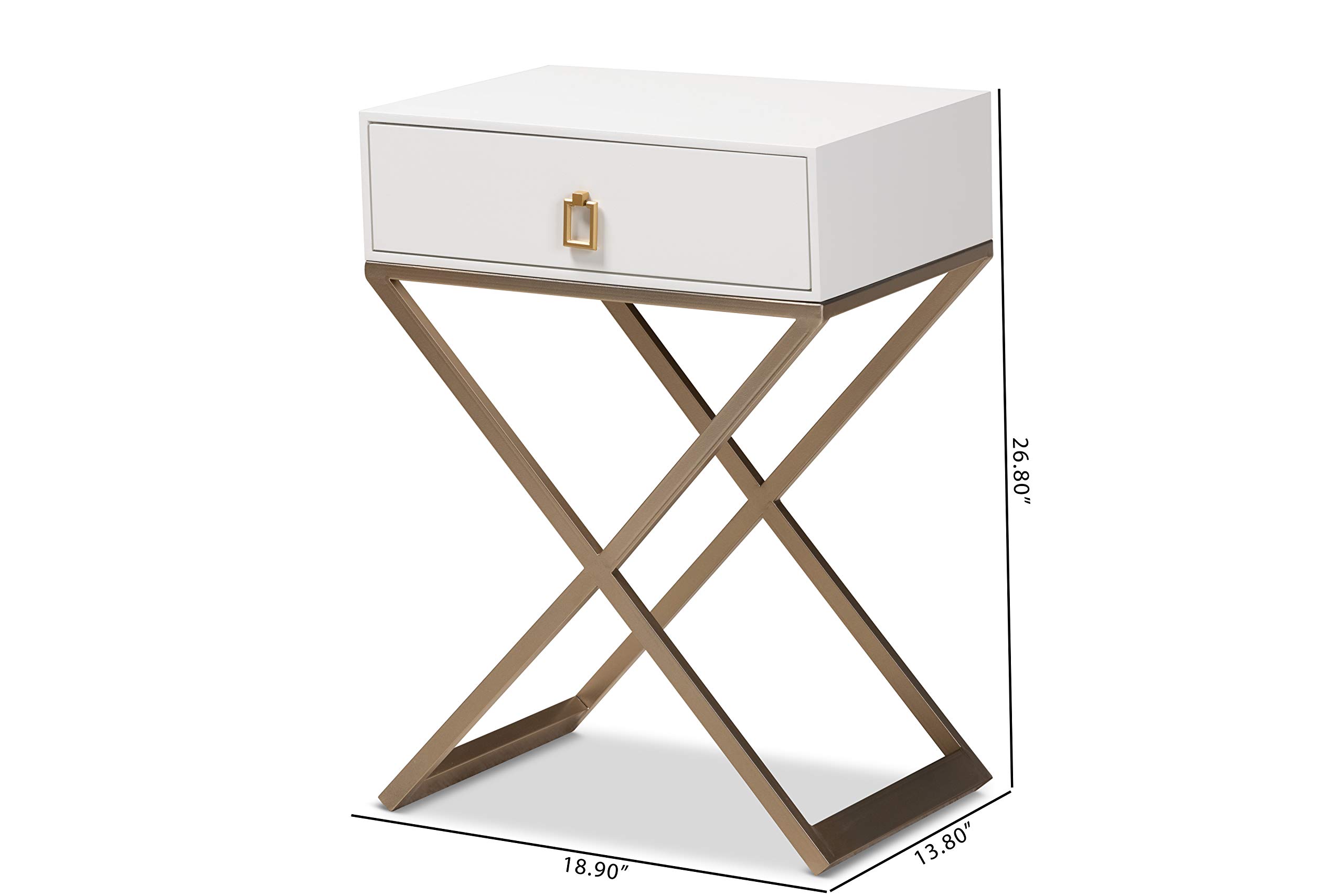 Baxton Studio Modern Nightstand - White, Brass & Gold Finish Bedside Table for Bedroom, Living Room & Guest Room - Stylish & Functional Storage Solution