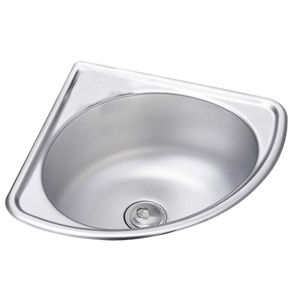 Stainless Steel Triangle Corner Bathroom Sink - Wall Mounted Single Bowl Vanity Vessel Sink with Strainer & Drain Pipe - Brushed Finish for Small Bathrooms & Powder Rooms