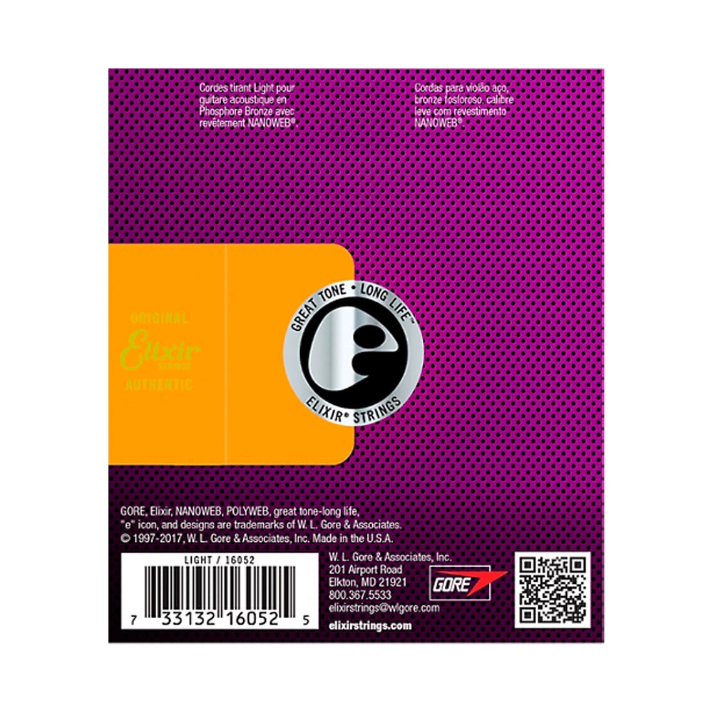 Elixir Phosphor Bronze Acoustic Guitar Strings with NANOWEB Coating - Light Gauge (.012-.053) for Clear Bright Tone | Perfect for Folk, Country & Fingerstyle Playing