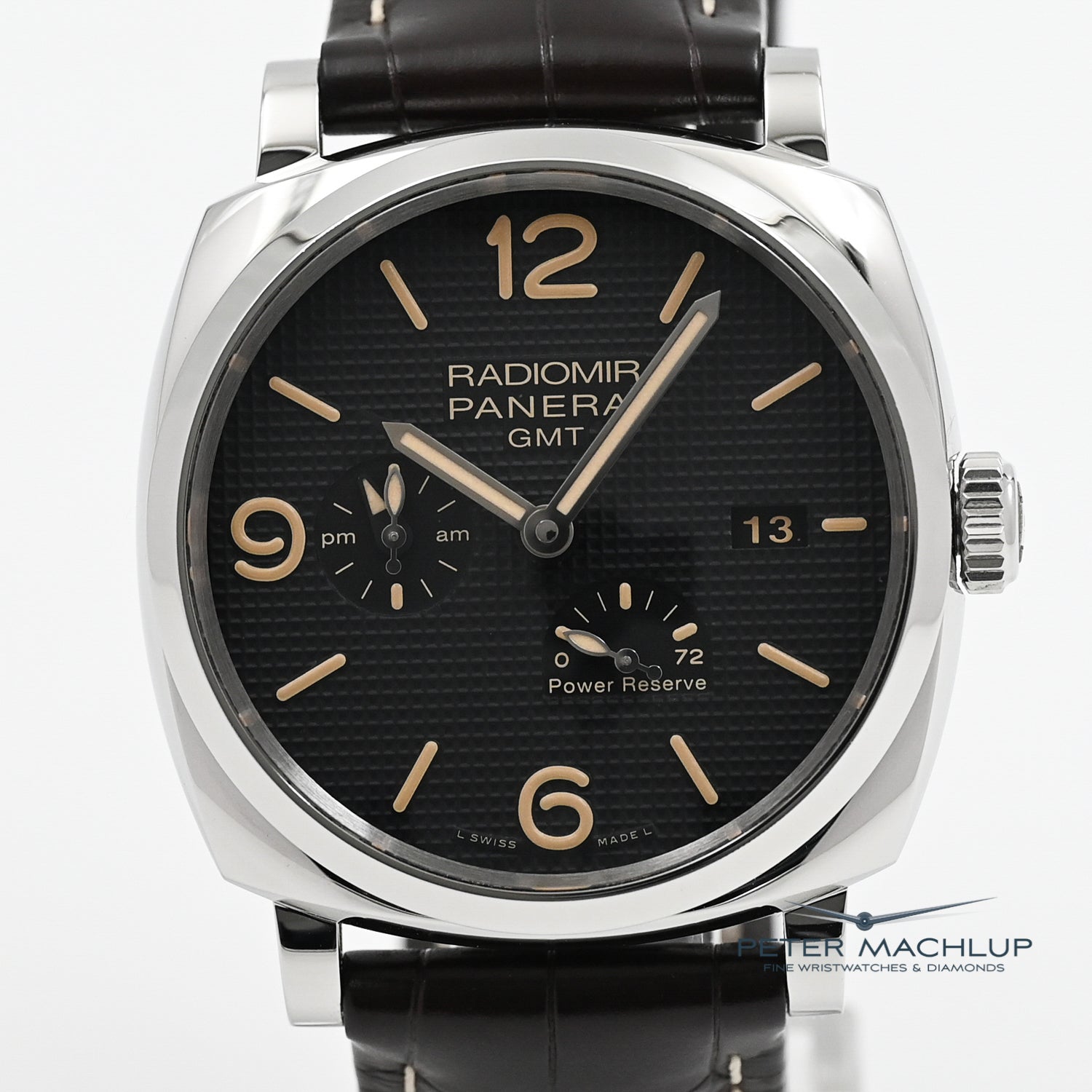 Panerai Radiomir 8-Day GMT Automatic Men's Watch - Luxury Stainless Steel Timepiece with Power Reserve - Perfect for Business Travel & Formal Occasions