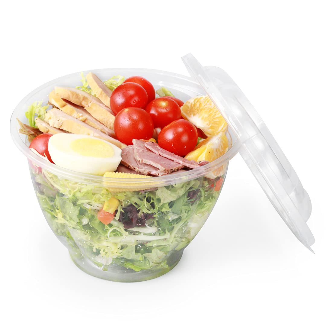 Restaurantware Thermo Tek 48oz Disposable Salad Bowls - 50 Pack Round Deli Containers | Crack & Leak Proof, Eco-Friendly Clear Plastic Food Bowls for Cold Salads, Fruits, Meals | Lids Sold Separately | Perfect for Catering, Takeout & Meal Prep