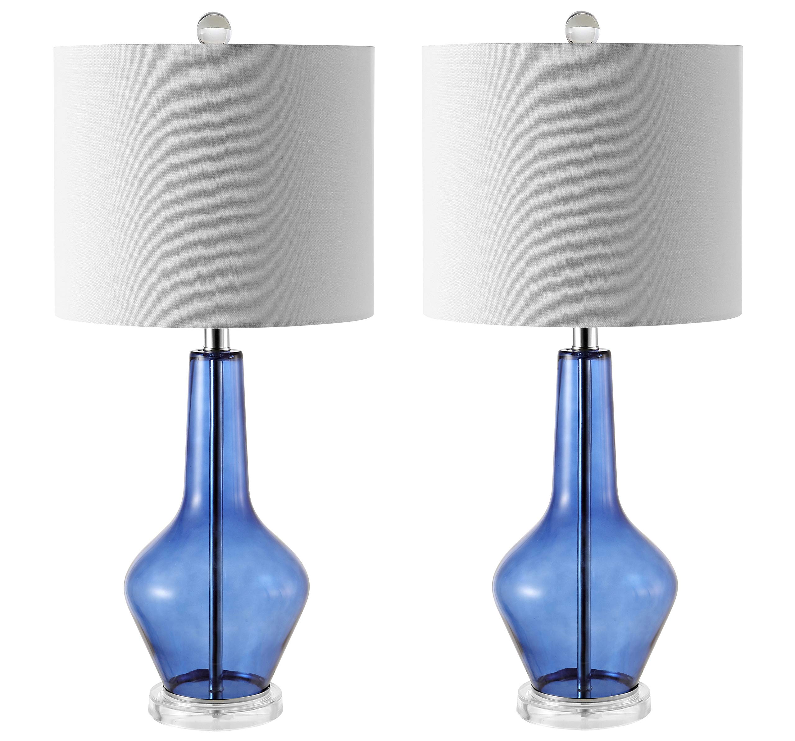 SAFAVIEH Velvet Blue Glass 24-Inch Table Lamp Set of 2 with LED Bulbs - Modern Bedside Lighting for Bedroom, Living Room & Home Office - Perfect for Reading, Relaxing & Decor