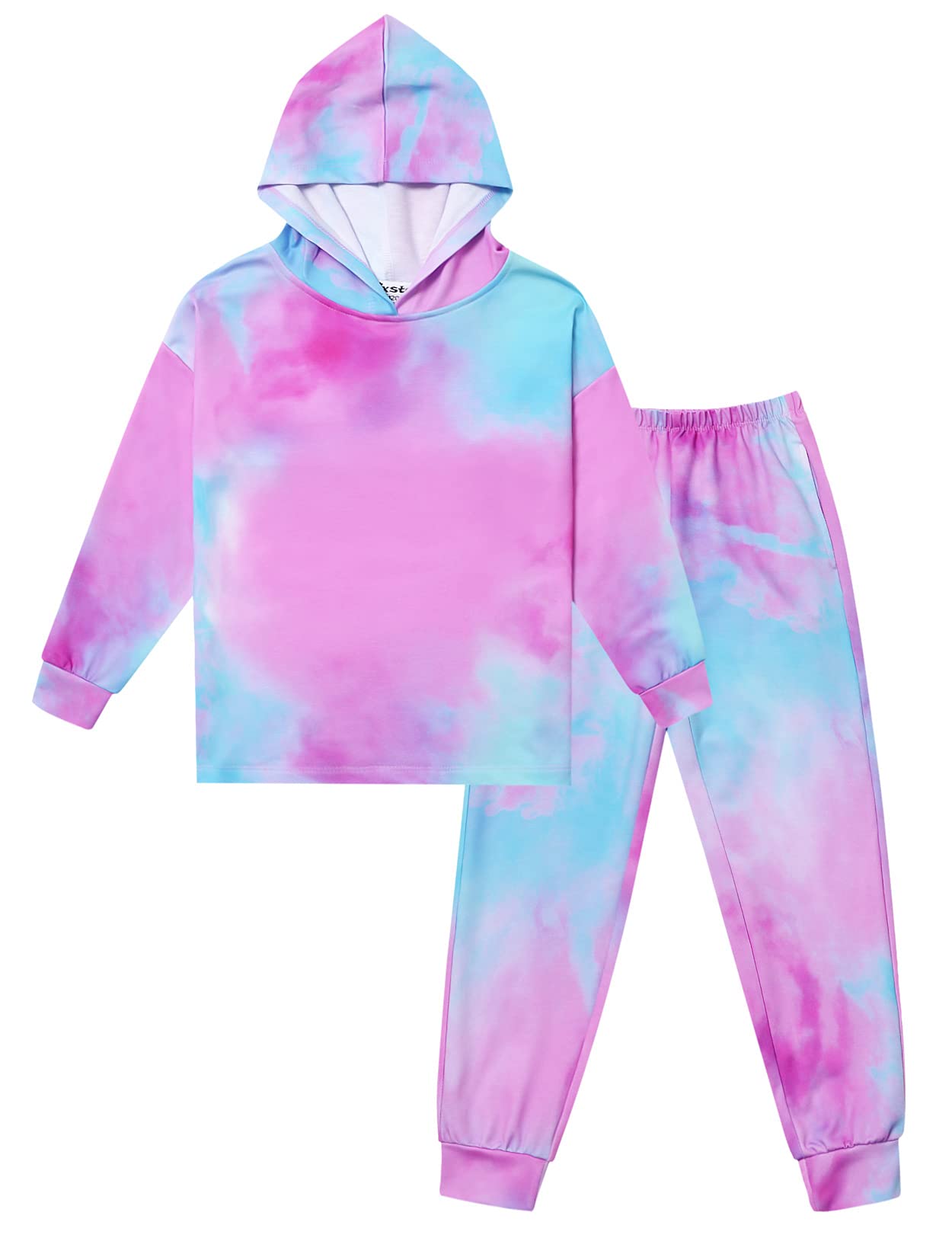 Jxstar Girls Tie Dye Hoodie and Sweatpants Set - Cute Pullover Tracksuit Outfit for Teens - Perfect for School, Sports & Casual Wear