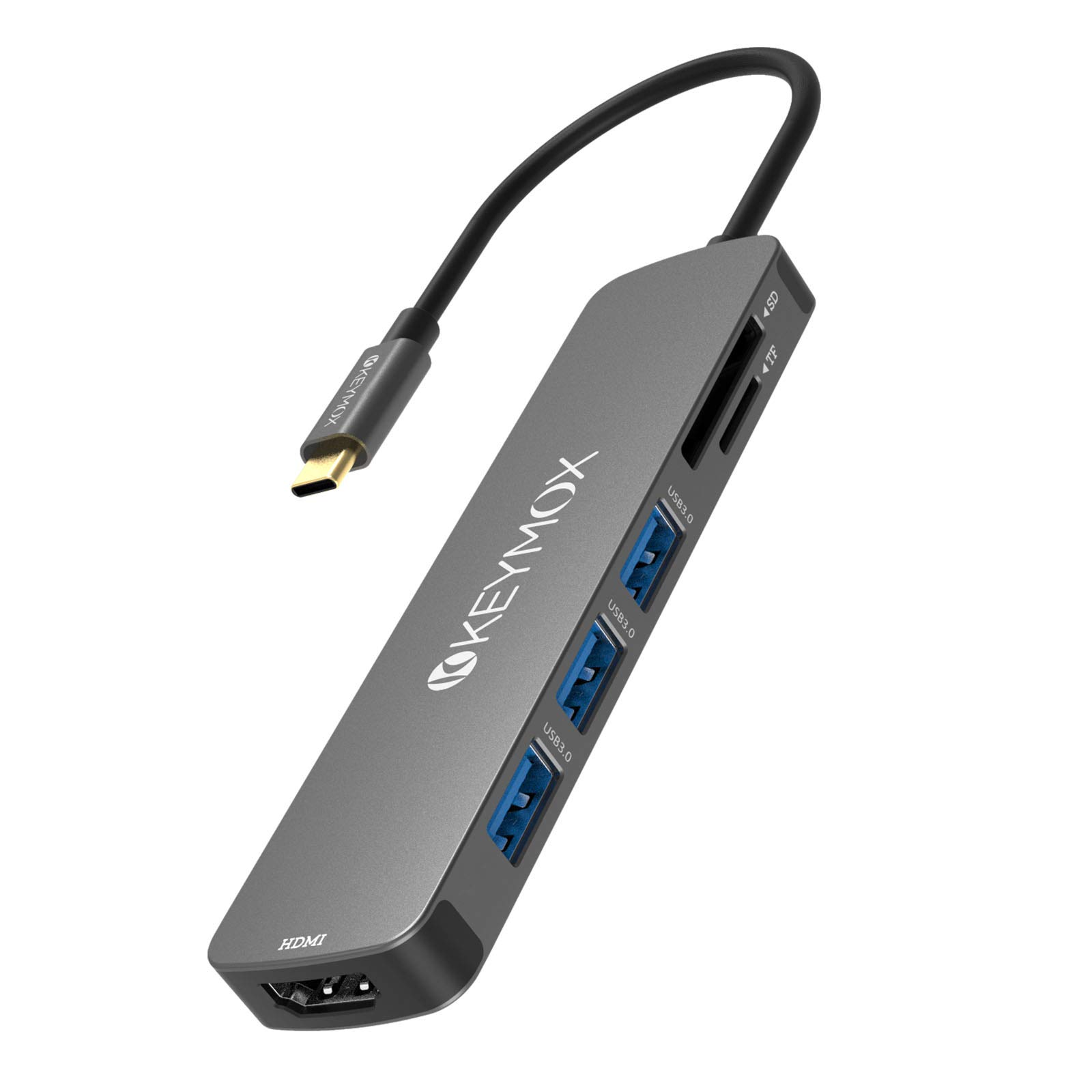KEYMOX 7-in-1 USB C Hub with 4K HDMI, 3 USB 3.0 Ports, SD/TF Card Reader - USB C Adapter for MacBook Pro/Air, Chromebook, Dell XPS, Surface Pro - Perfect for Home Office, Travel & Multi-Screen Workstations (AZDS283)