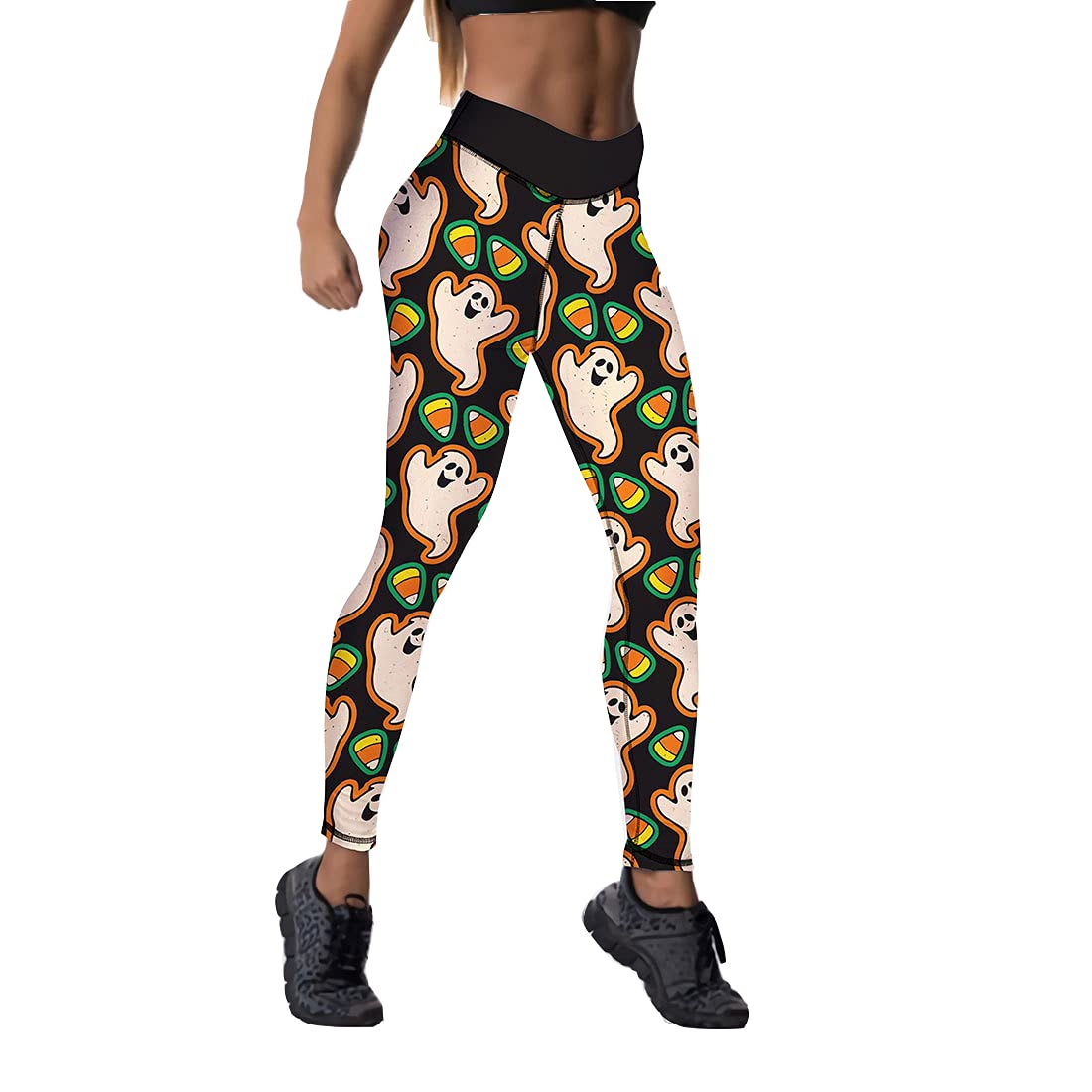 JIFRE Women's High Waist Skull Print Yoga Pants - Nude Feeling Halloween Printed Leggings for Running, Workout & Fitness | Perfect for Halloween Costumes, Gym Sessions and Casual Streetwear