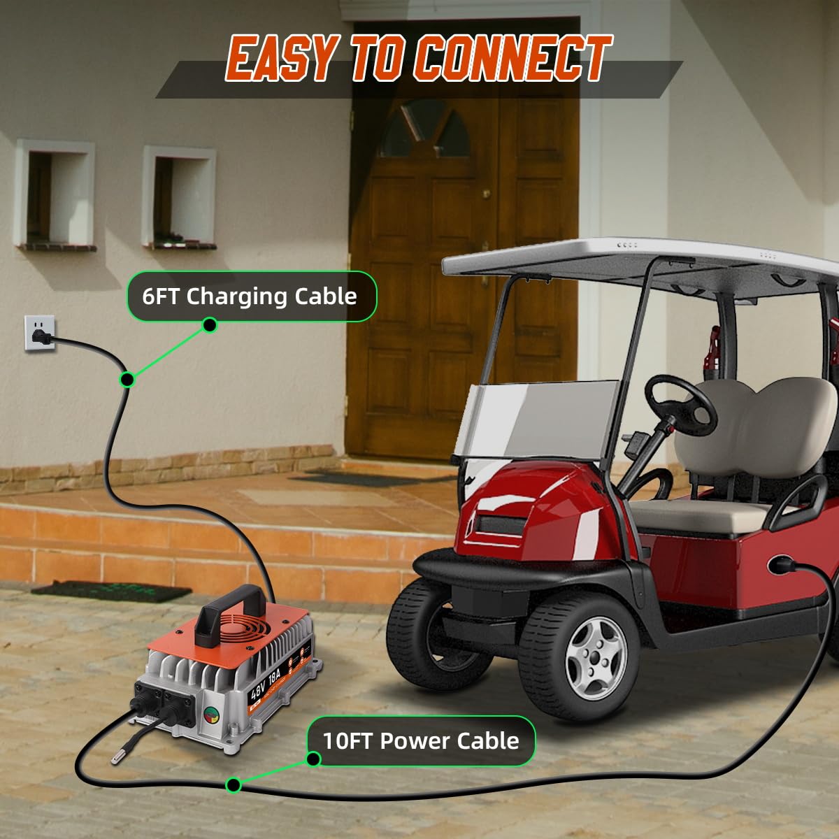 48 Volt Golf Cart Battery Charger for Club Car Precedent & DS Models - 18AMP Smart Fast Charger with 16Ft Cable | Fully Automatic Charging for Lead-Acid Batteries | Perfect for Home, Golf Course & RV Use
