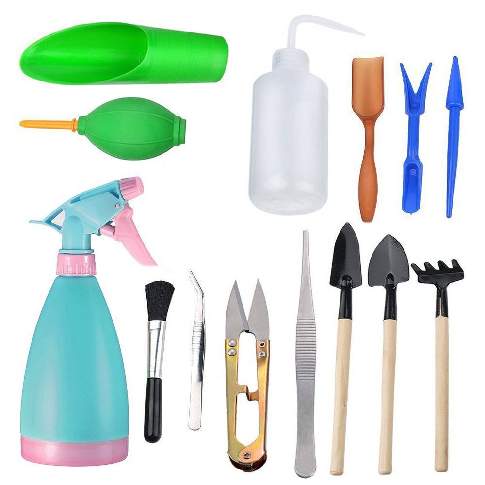 14Pcs Mini Garden Tools Set for Succulents & Fairy Gardens - Includes Pruner, Mini Rake, Transplanters & More - Perfect for Indoor Planting, DIY Gardening & Small Space Gardening (Color Random)