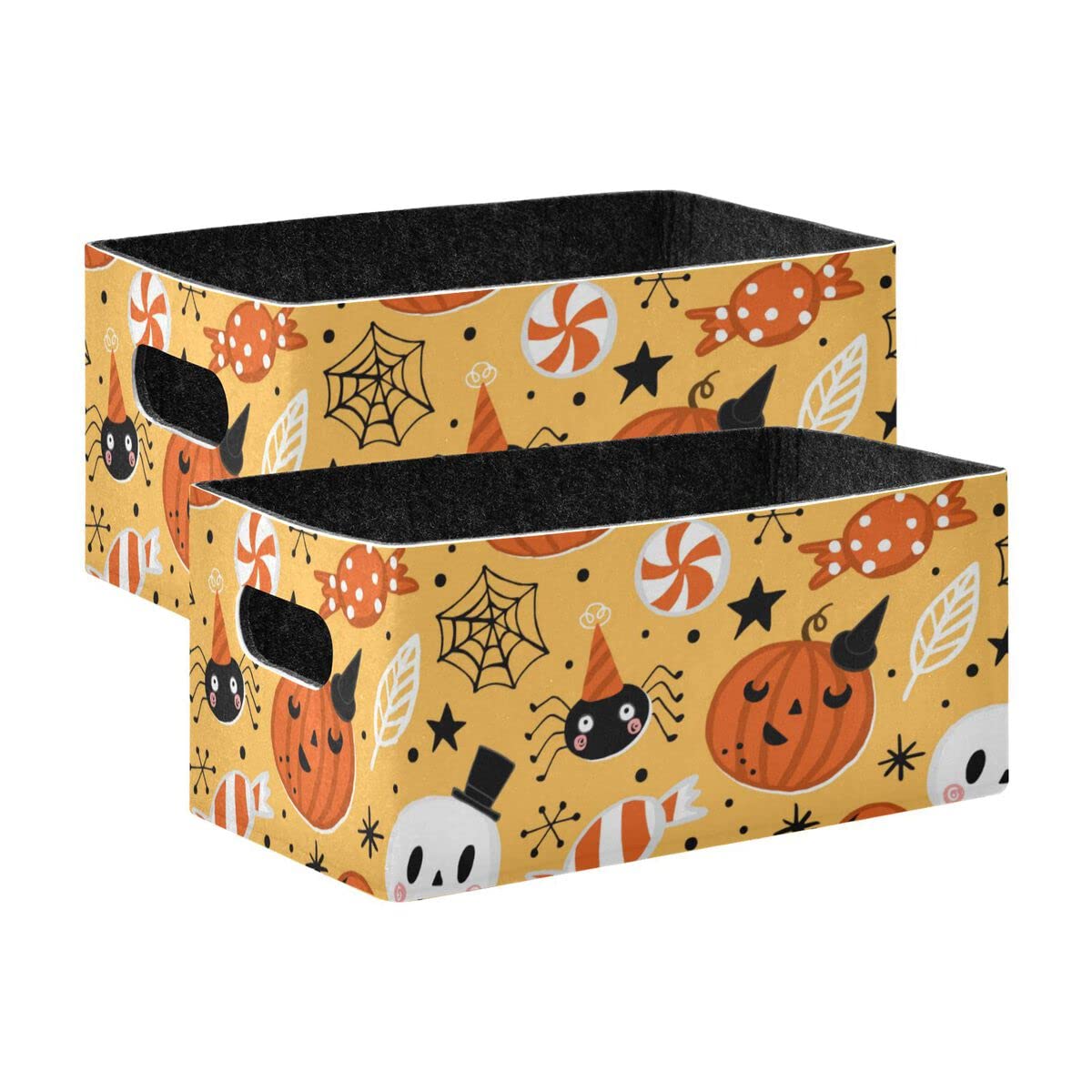 Vbadag Collapsible Storage Baskets - 2-Pack Halloween Cat-Themed Felt Organizer Bins for Shelves, Playroom & Living Room | Home Decor & Toy Storage Solution