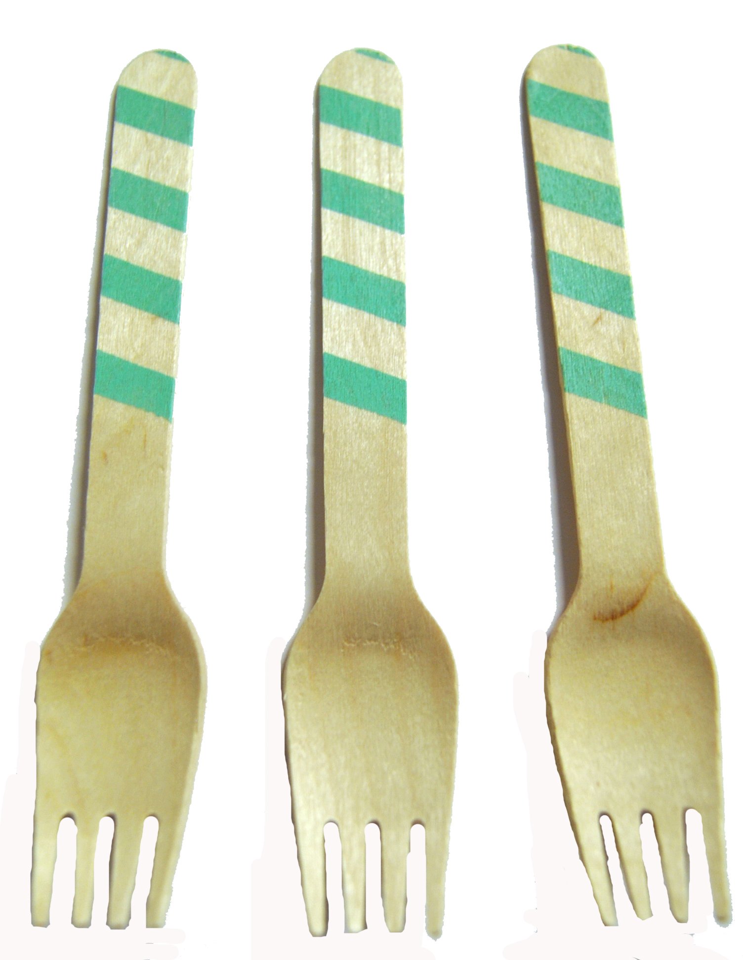 Eco-Friendly Mint Striped Wooden Forks - 6