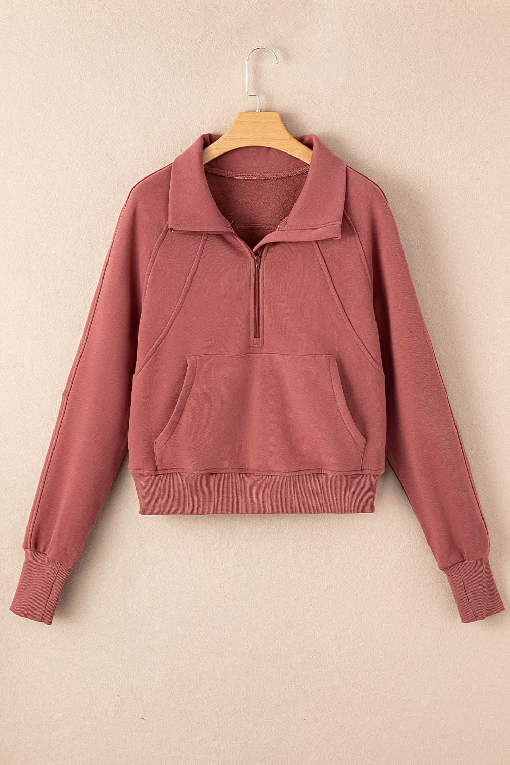 Brown Fleece Lined Zip Up Stand Collar Thumbhole Sleeve Sweatshirt for Men - Warm Winter Pullover with Thumb Holes for Outdoor Activities & Casual Wear