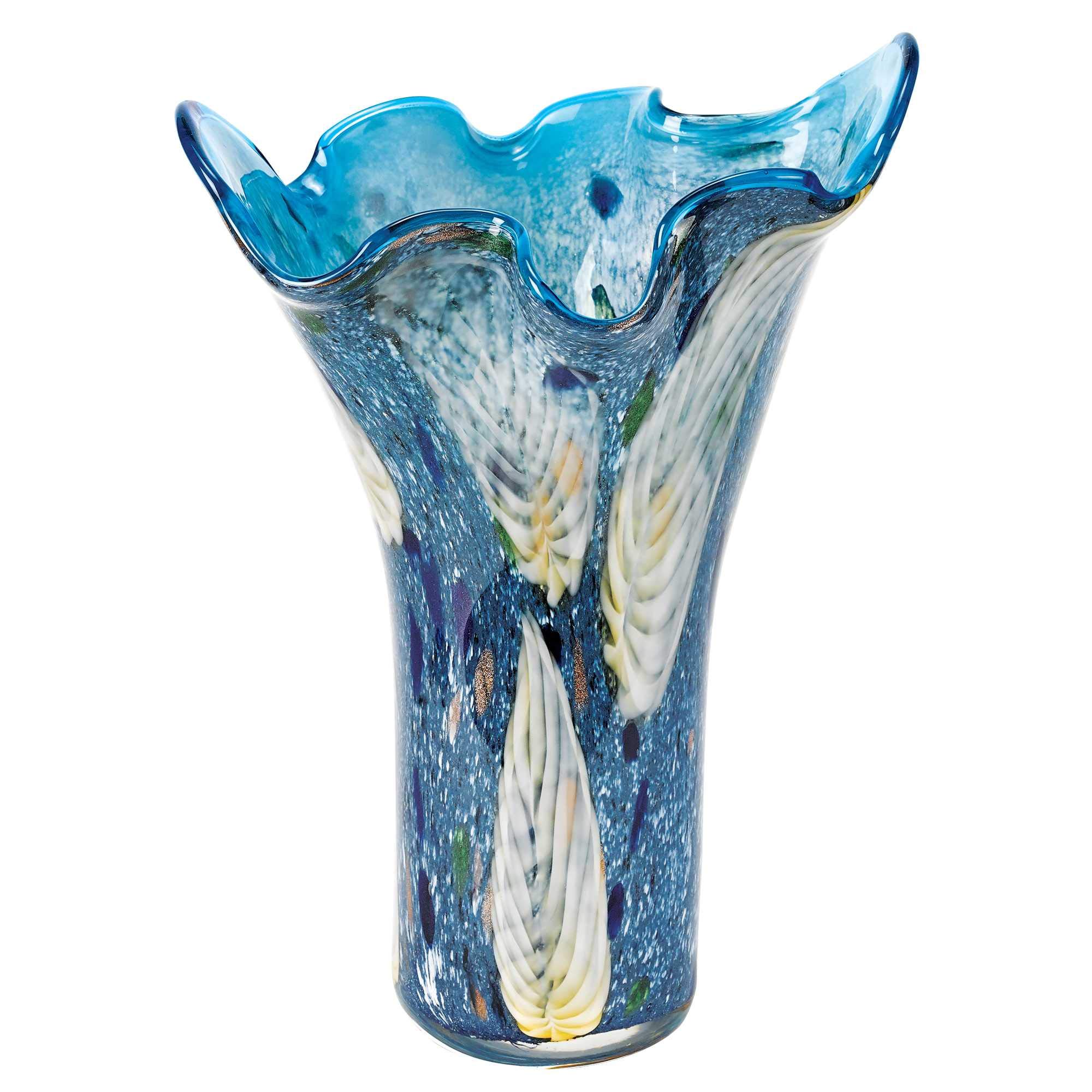 HomeRoots 17 Multicolor Glass Art Blue Napkin Vase - Handmade Decorative Centerpiece for Dining Table, Wedding Decor, and Home Accents