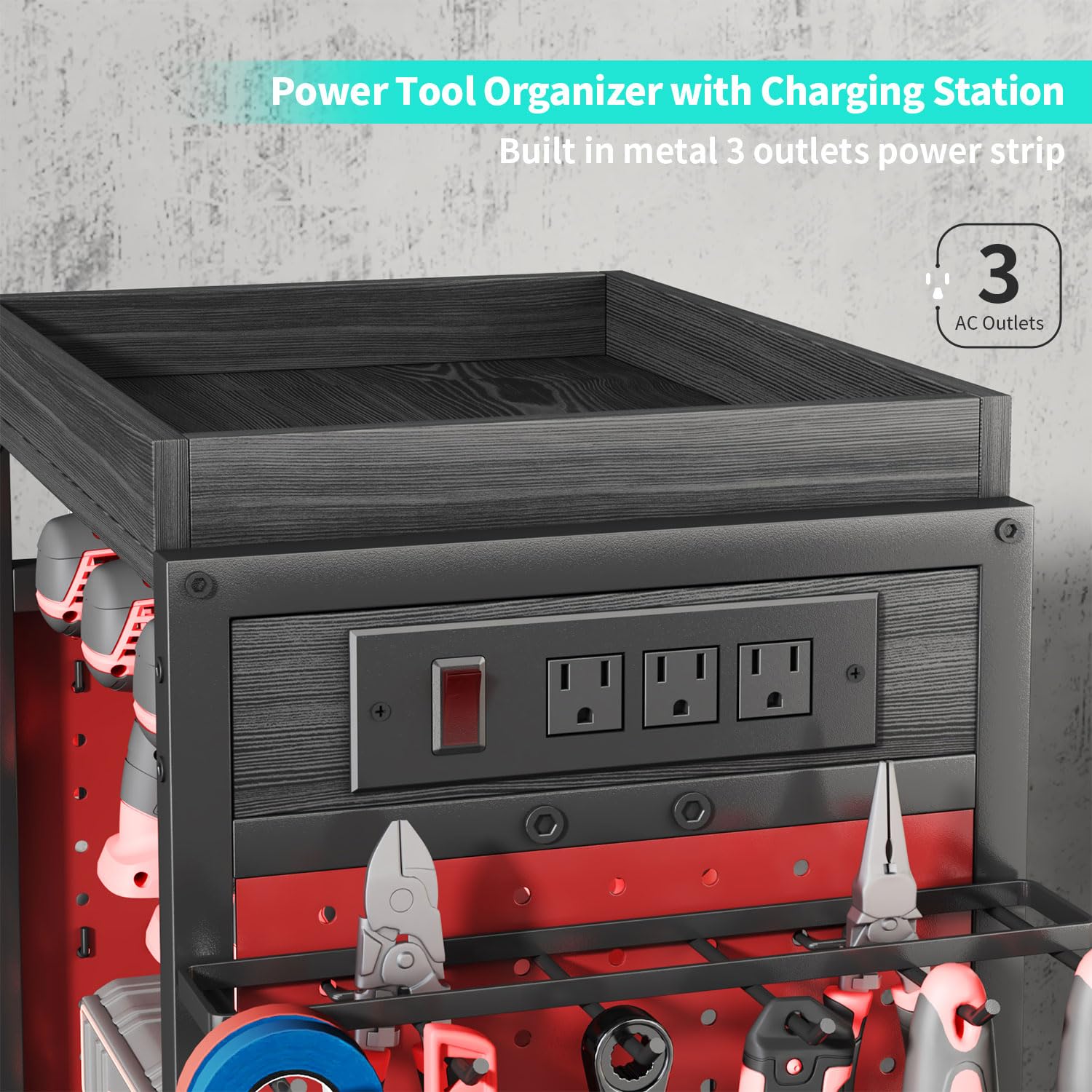 HapiRm Power Tool Organizer Cart with Wheels & Charging Station - Heavy Duty Garage Storage Cabinet for Drills & Tools - Perfect Workshop Gift for Men & Dad (DIY Projects, Home Improvement, Auto Repair)