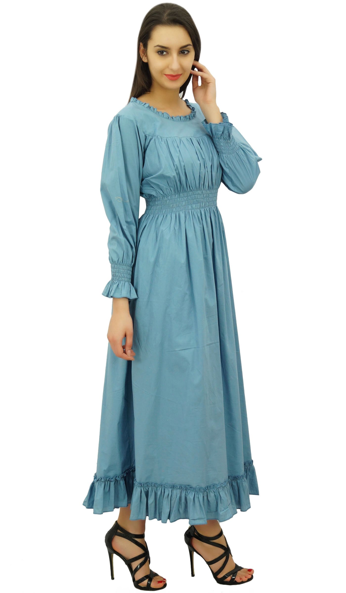 Bimba Women's Cotton Smocked Waist Long Casual Maxi Dress - Flowy Summer Beach Dress for Vacation, Date Night & Outdoor Events