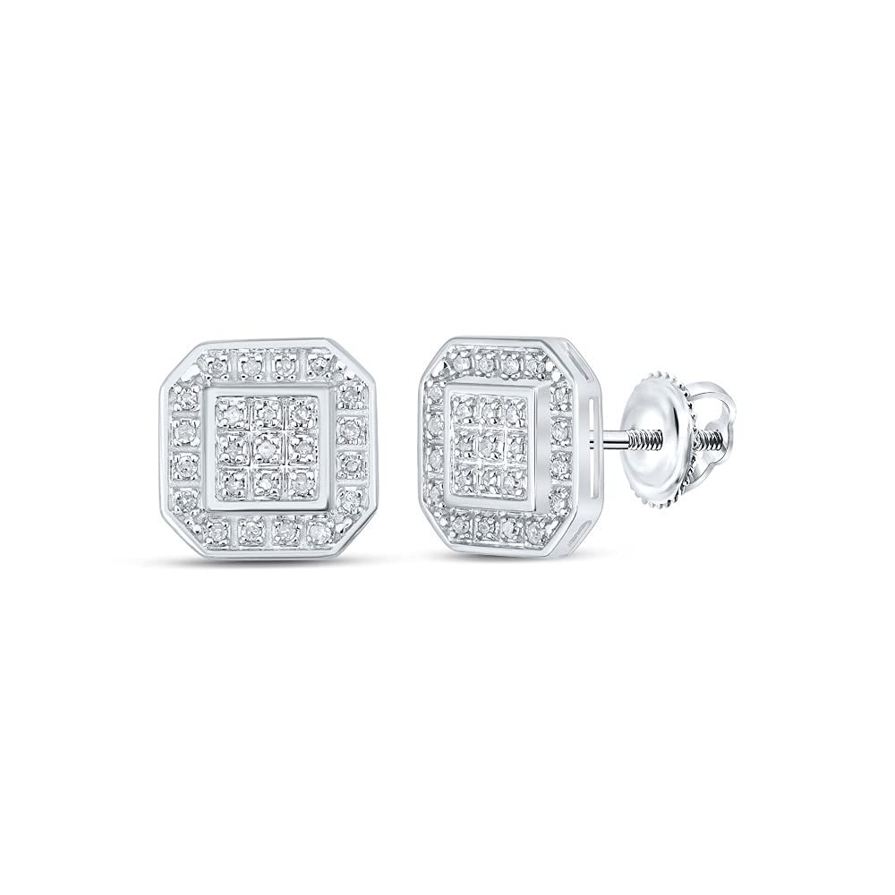 Dazzlingrock 10K White Gold Round Diamond Octagon Earrings for Women - 1/6 Cttw - Perfect for Weddings, Parties & Special Occasions