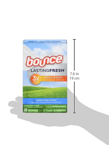 Bounce Fabric Softener Mega Dryer Sheets - 60 Count | Long-Lasting Freshness, Outdoor Fresh & Clean Scent | Eliminates Static & Wrinkles | Ideal for Laundry, Gym Clothes & Baby Fabrics