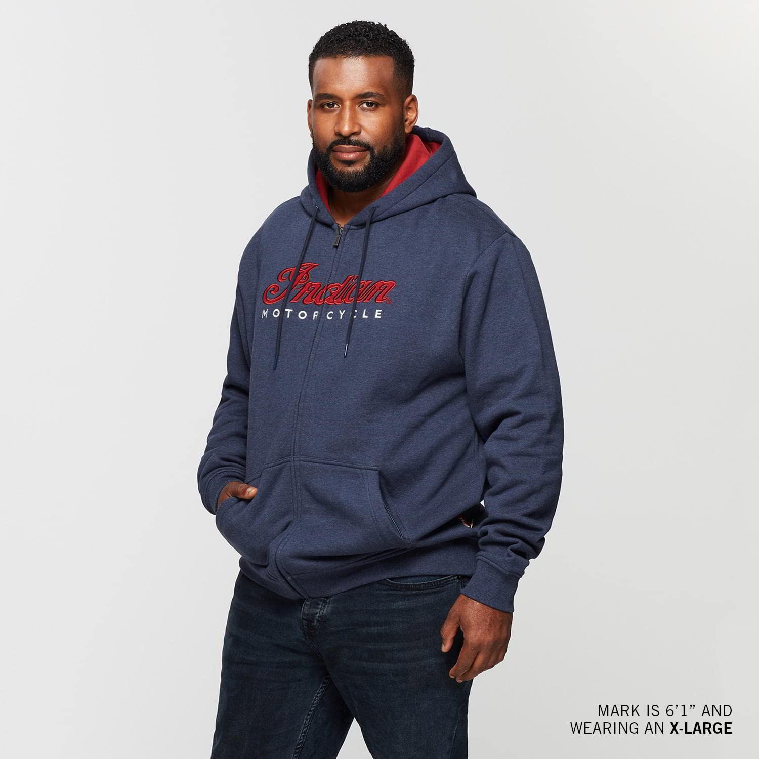 Indian Motorcycle Men's USA Flag Hoodie - Navy Blue Pullover Sweatshirt for Bikers & Patriotic Riders | Motorcycle Club Gear, Casual Wear & American Pride Apparel