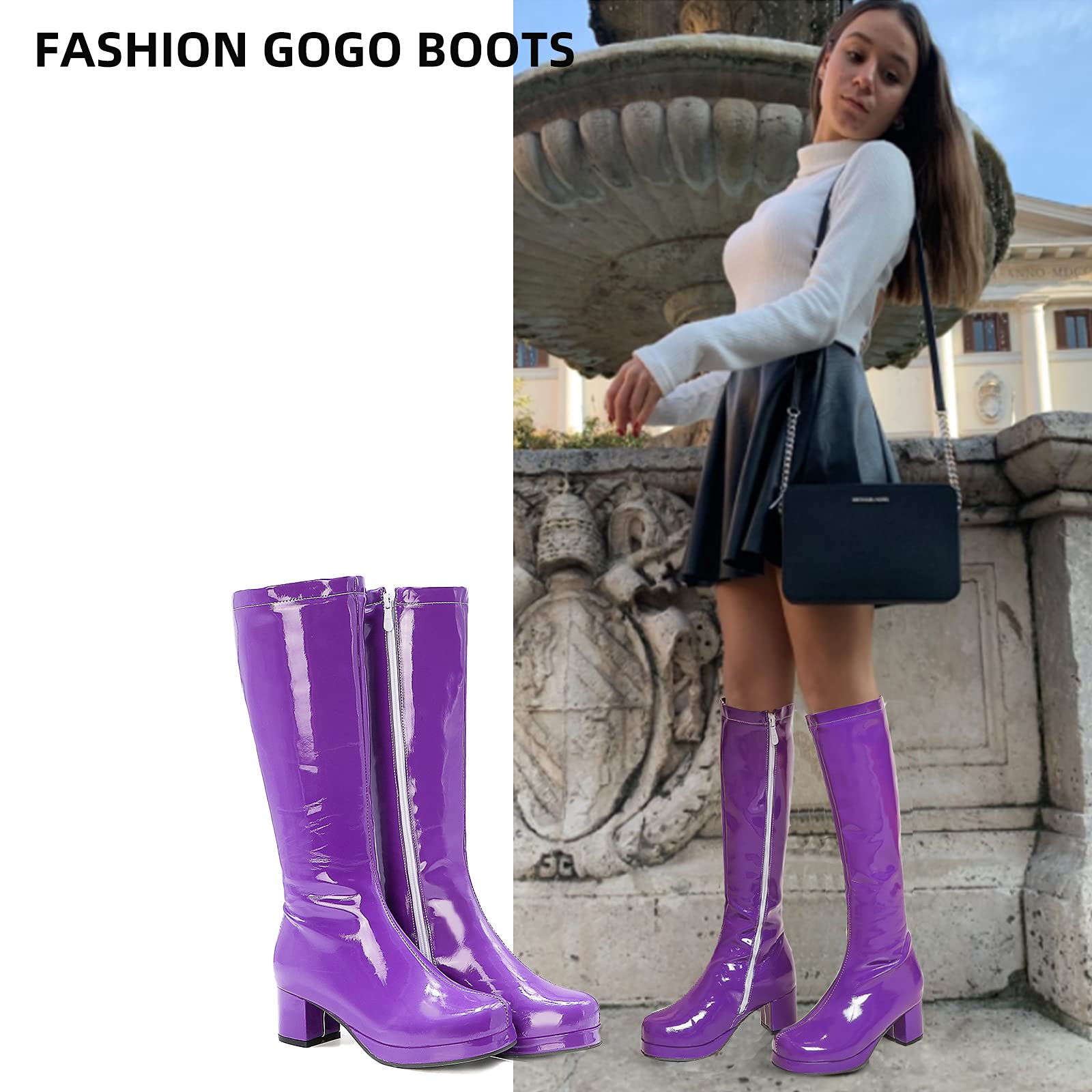 MeiLuSi Women's Knee High Boots - Fashionable Gogo Boots with Side Zipper & Glitter Detail | Perfect for Winter, Party, Night Out & Cosplay