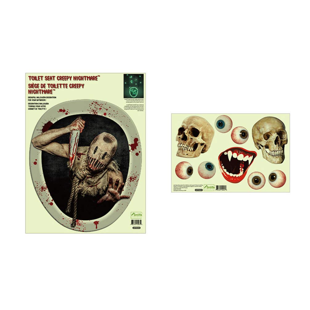 Scary Halloween Luminous PVC Stickers - Waterproof Bloody Ghost & Puppet Decals for Toilet Seat, Walls - Perfect for Bathroom, Haunted House & Bar Decorations - Spooky Party & Home Decoration Accessories