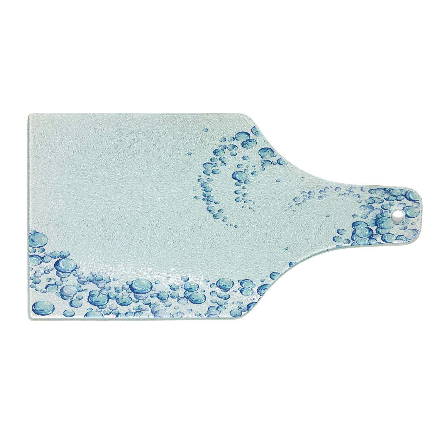Ambesonne Blue Glass Cutting Board - Ocean Wave Design with Water Droplets & Air Bubbles - Tempered Glass Serving Board for Kitchen & Entertaining - Perfect for Cheese, Charcuterie & Wine Presentation - Blue Aqua White Decorative Wine Bottle Shape Board