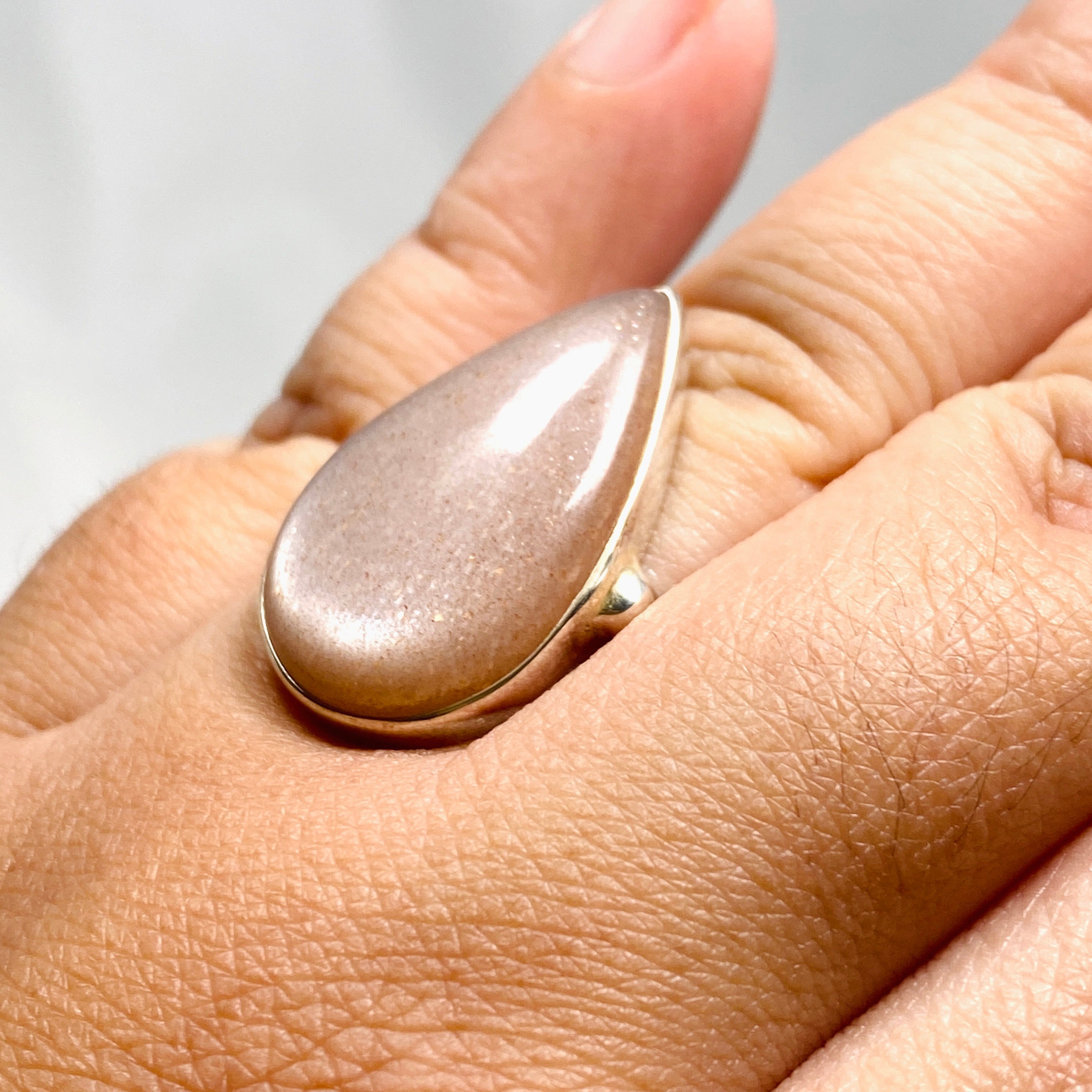 Natural Peach Moonstone Teardrop Ring - Size 11 Silver Jewelry KRGJ2200 | Elegant Boho Gift for Women, Perfect for Weddings & Date Nights