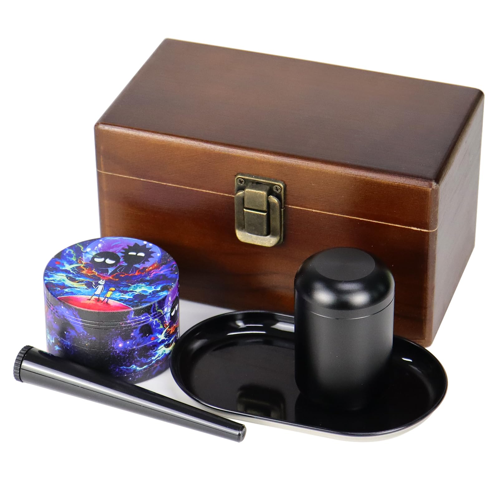 Premium 4-Piece Herb Grinder Kit with Pollen Catcher & Scraper - Durable Zinc Alloy, Sharp Diamond Teeth - Perfect for Herbs, Spices, Tobacco - Ideal Gift for Smokers & Cooking Enthusiasts (Square Gift Box Included) - Use for Home, Travel, or Outdoor Adventures
