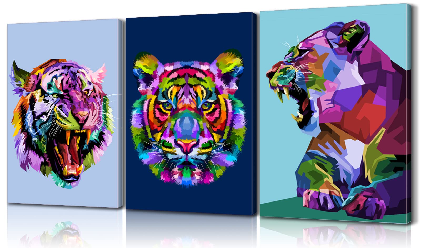 Vibrant 3-Piece Tiger Pop Art Wall Decor - Animal Canvas Posters (24