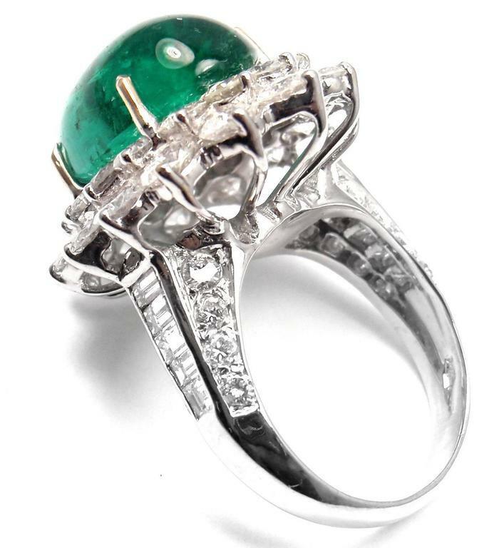Authentic Craig Drake 18k White Gold Large 10.97ct Emerald Diamond Cocktail Ring for Women - Elegant Statement Jewelry for Parties, Weddings & Special Occasions