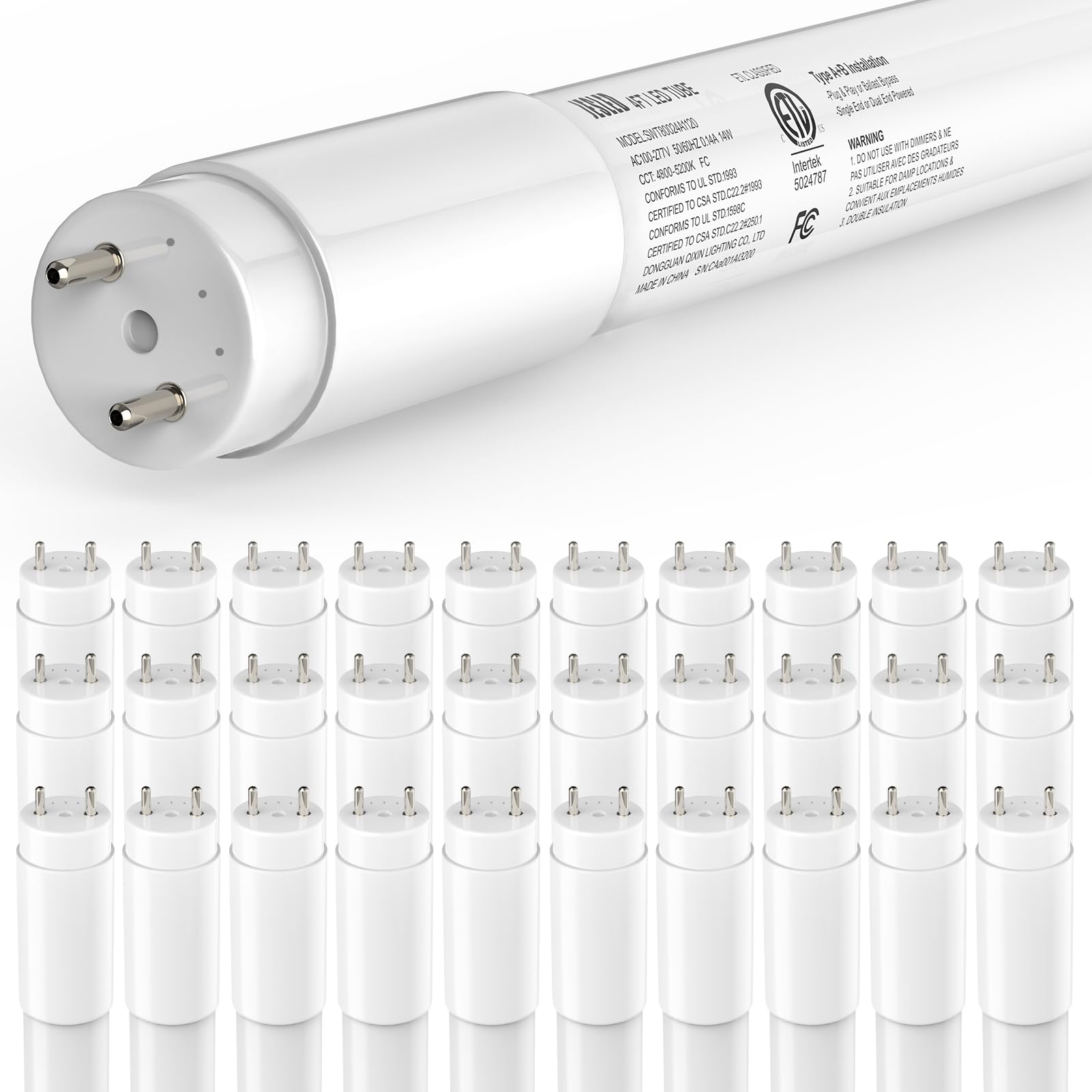30 Pack T8 LED Bulbs 4 Foot - 14W 5000K Daylight White LED Fluorescent Tube Replacement (2450 LM) - Plug & Play or Ballast Bypass - Frosted Cover for Office, Garage, Warehouse Lighting
