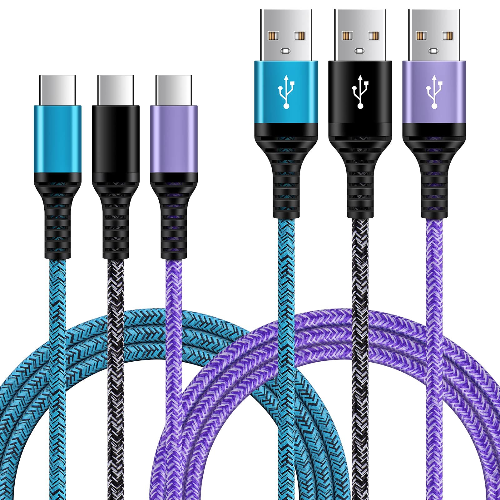 3-Pack 3FT USB-C Fast Charging Cable - Compatible with Samsung Galaxy S23/S22/S21/S20, A14/A13/A12/A50/A52/A53, Z Flip 4/3, Moto G Power/Stylo/Pure/Play/Z3, LG Stylo 6/5 - High-Speed Android Charger Cord for Home, Office & Travel