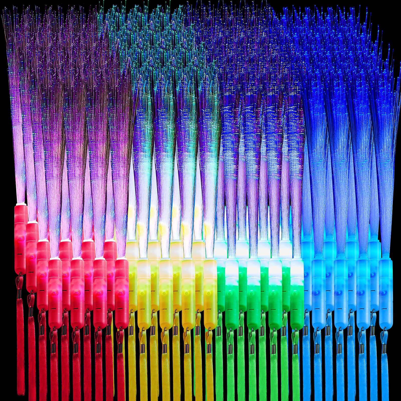 Lewtemi 300 Pcs Glow Fiber Optic Wand LED Flashing Sticks - Colorful Battery Operated Light Up Party Favors for Raves, Concerts, Nightclubs & Birthday Celebrations