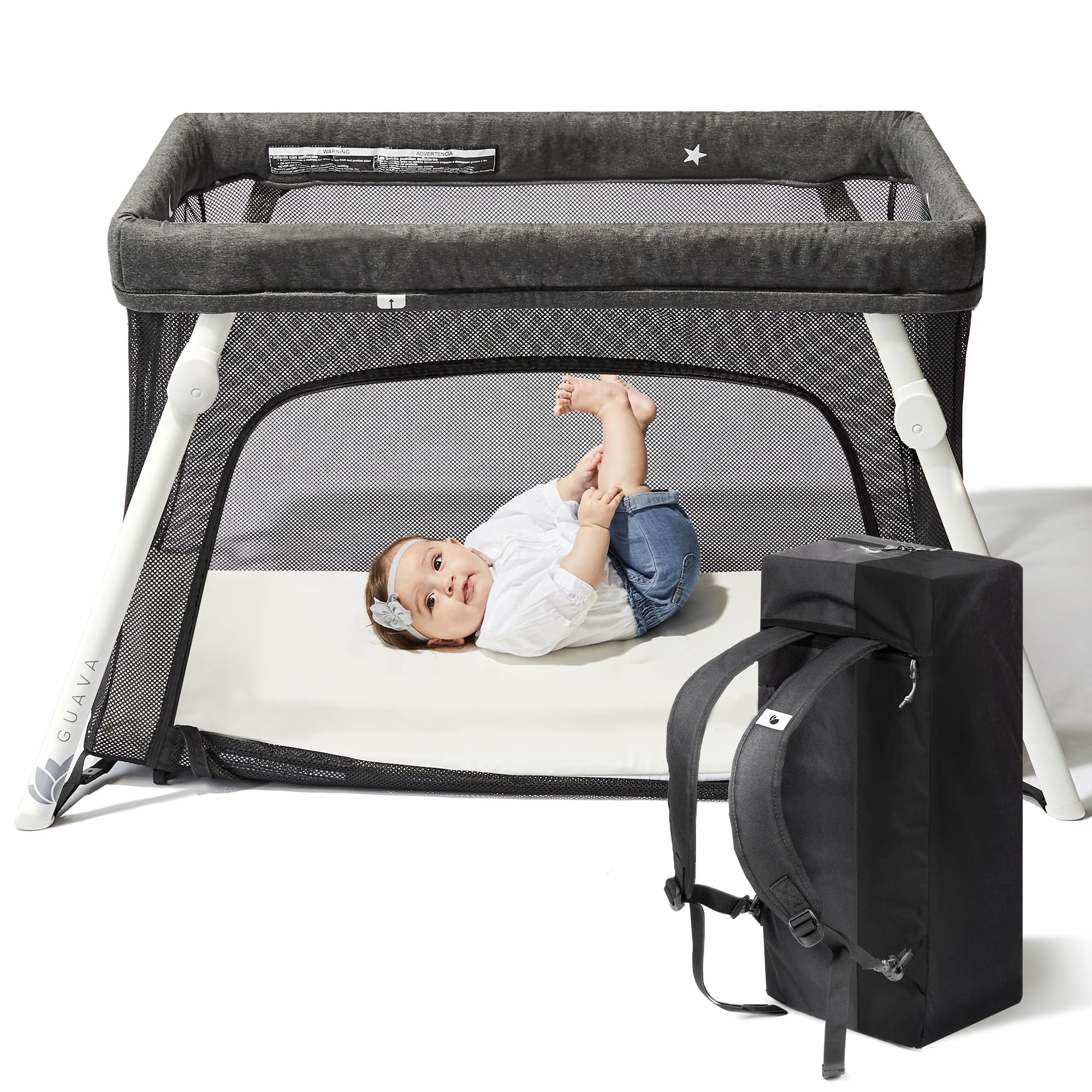 Guava Lotus Travel Crib - Lightweight Portable Baby Crib with Backpack Design | Safe Certified Playpen for Infants & Toddlers | Foldable Play Yard with Comfortable Mattress | Compact Travel Bed for Camping, Hotels & Airplane Travel
