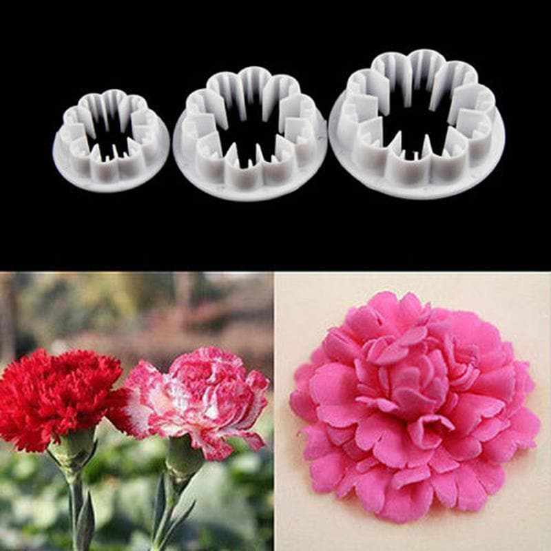 3-Piece Carnation Flower Sugar Craft Cutter Set for Cake Decorating, Fondant, Cookie & Pastry - Perfect for Baking, DIY Desserts & Wedding Cakes