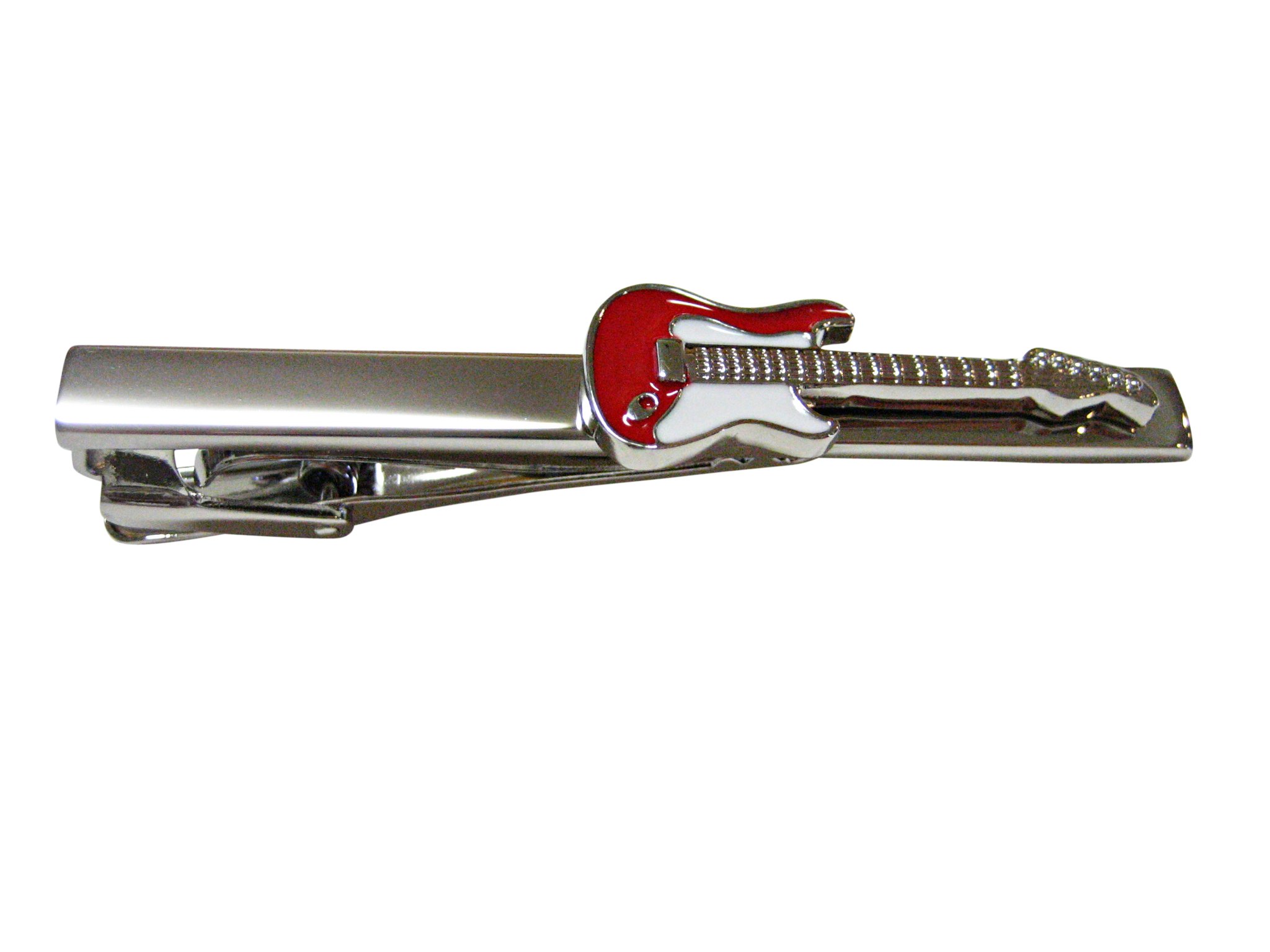 Red and White Full Guitar Square Tie Clip - Stylish Men's Accessory for Formal Events, Weddings & Business Meetings - Perfect Gift for Musicians & Music Lovers