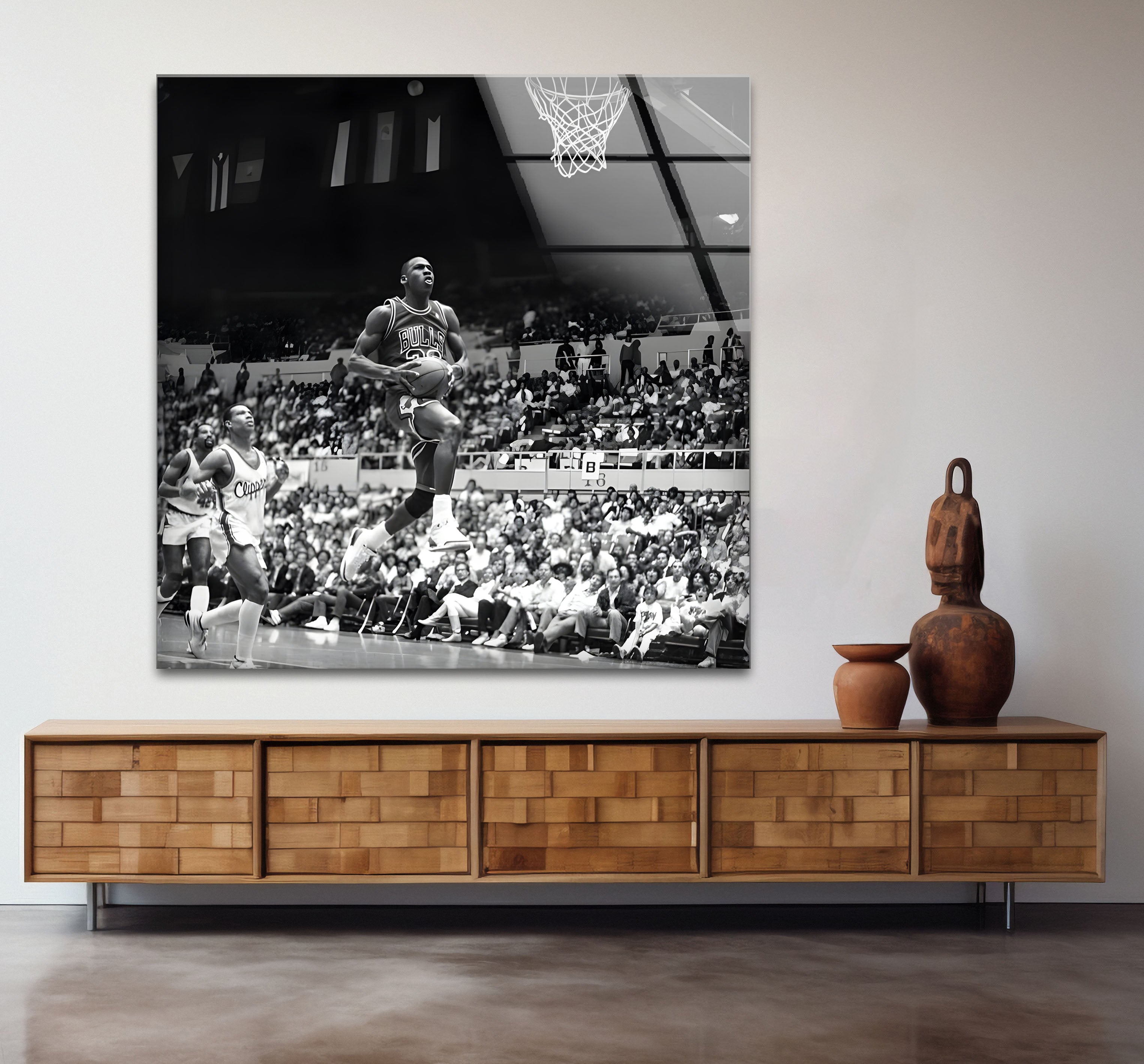 Michael Jordan Black and White Glass Wall Art - Premium Basketball Decor for Home, Office, or Man Cave
