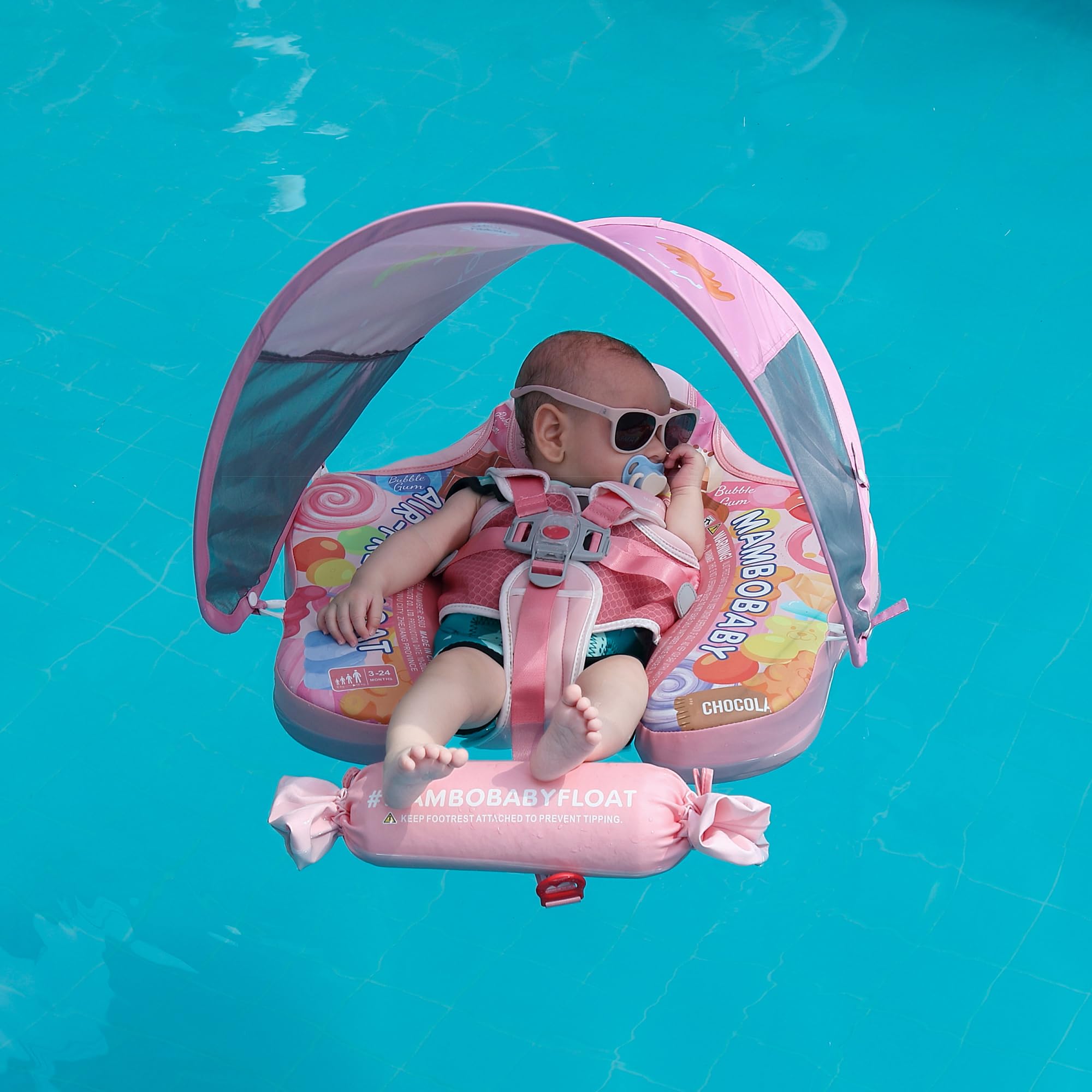Mambobaby Baby Swimming Float with Removable Canopy - Non Inflatable Safety Pool Float for Toddlers 3-24 Months, Soft Skin-Friendly Material with Upgraded Tail Design - Perfect for Beach, Pool & Water Play (Candy Color)