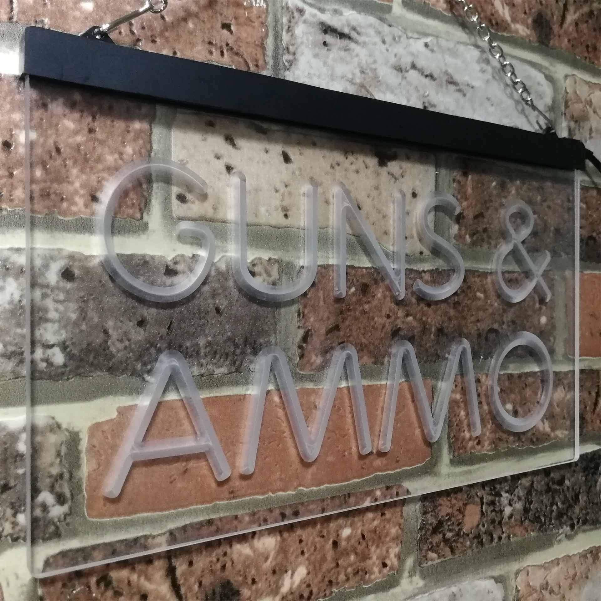 ADVPRO Guns & Ammo LED Neon Sign - White & Orange for Bar & Man Cave