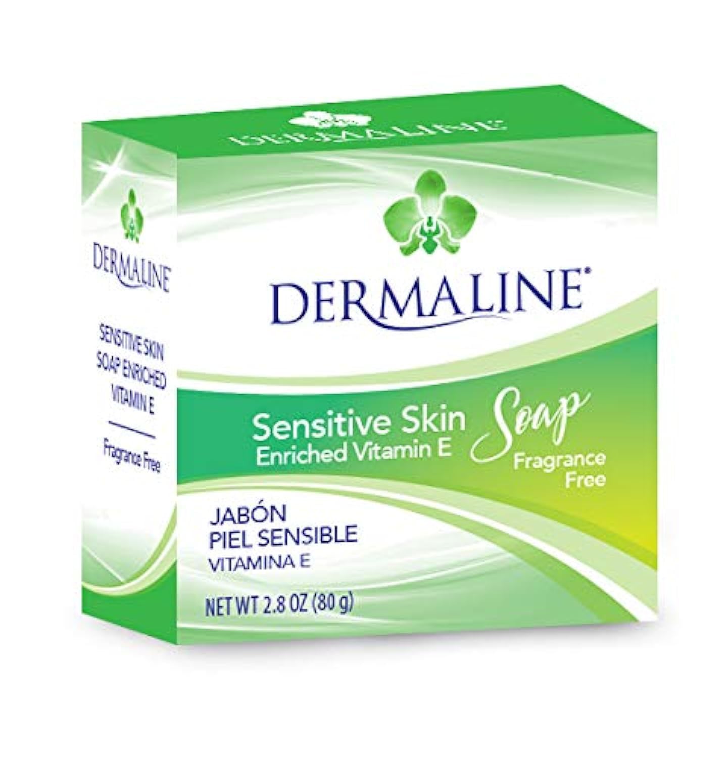 Dermaline Vitamin E Sensitive Skin Soap - Fragrance Free, Hypoallergenic & Gentle Cleansing Bar for Dry, Irritated Skin - Perfect for Daily Face & Body Wash, Eczema & Dermatitis Care