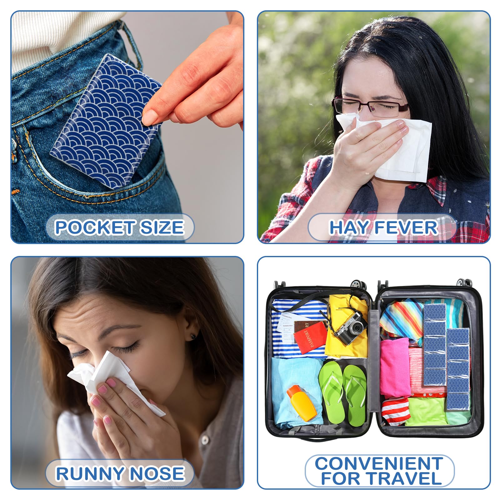 Honoson 200 Pack Travel Tissues Bulk - 2000 Sheet Pocket Size 3-Ply Facial Tissues for Office, Car, School & Daily Use | Portable Mini Tissues for Travel, Gym, Purse & Emergency Kits (Cool)