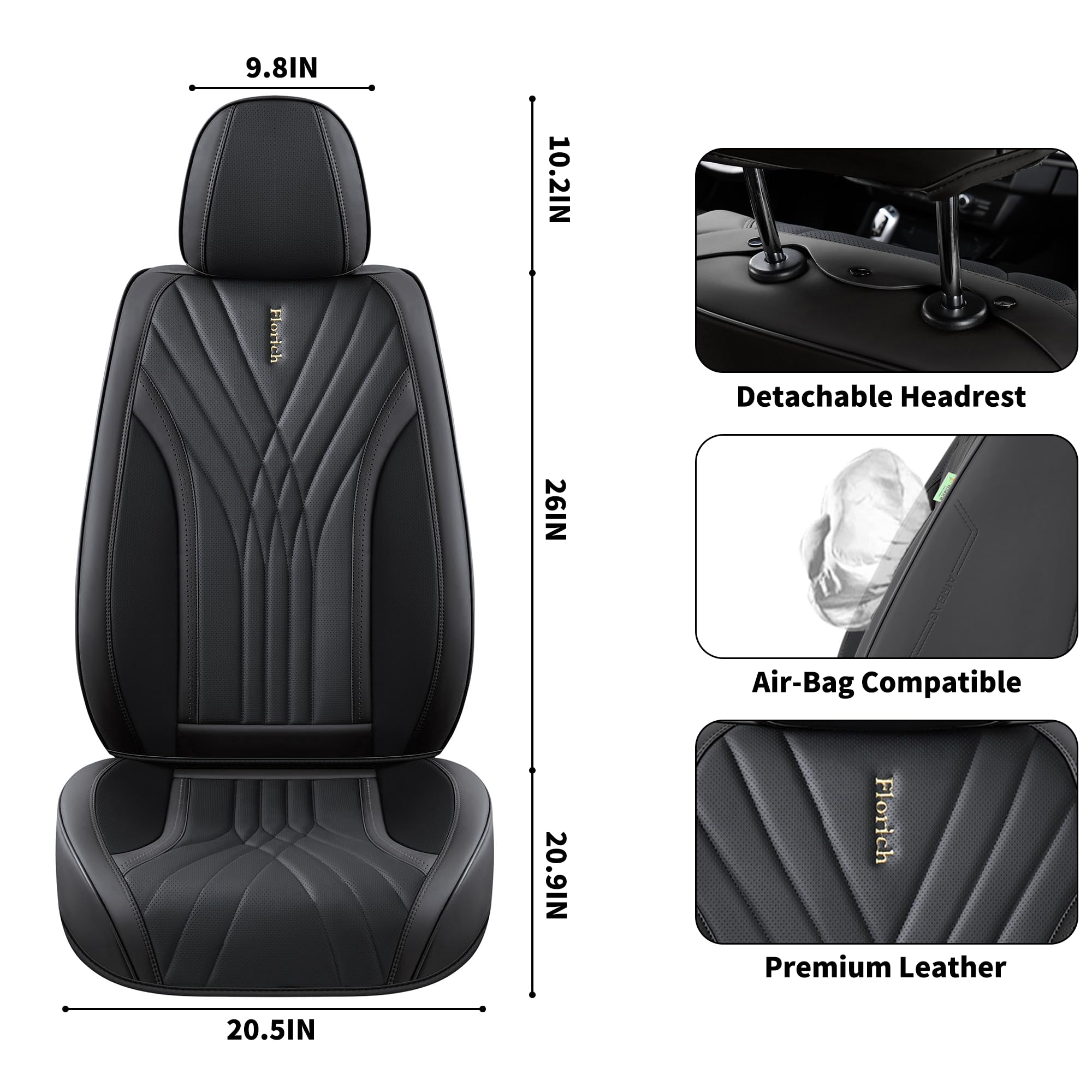 Premium FLORICH Universal Leather Car Seat Covers Full Set - 5 Seat Protectors for Sedan, SUV & Pickup Trucks | Waterproof & Comfortable Auto Accessories for Driving, Commuting & Road Trips