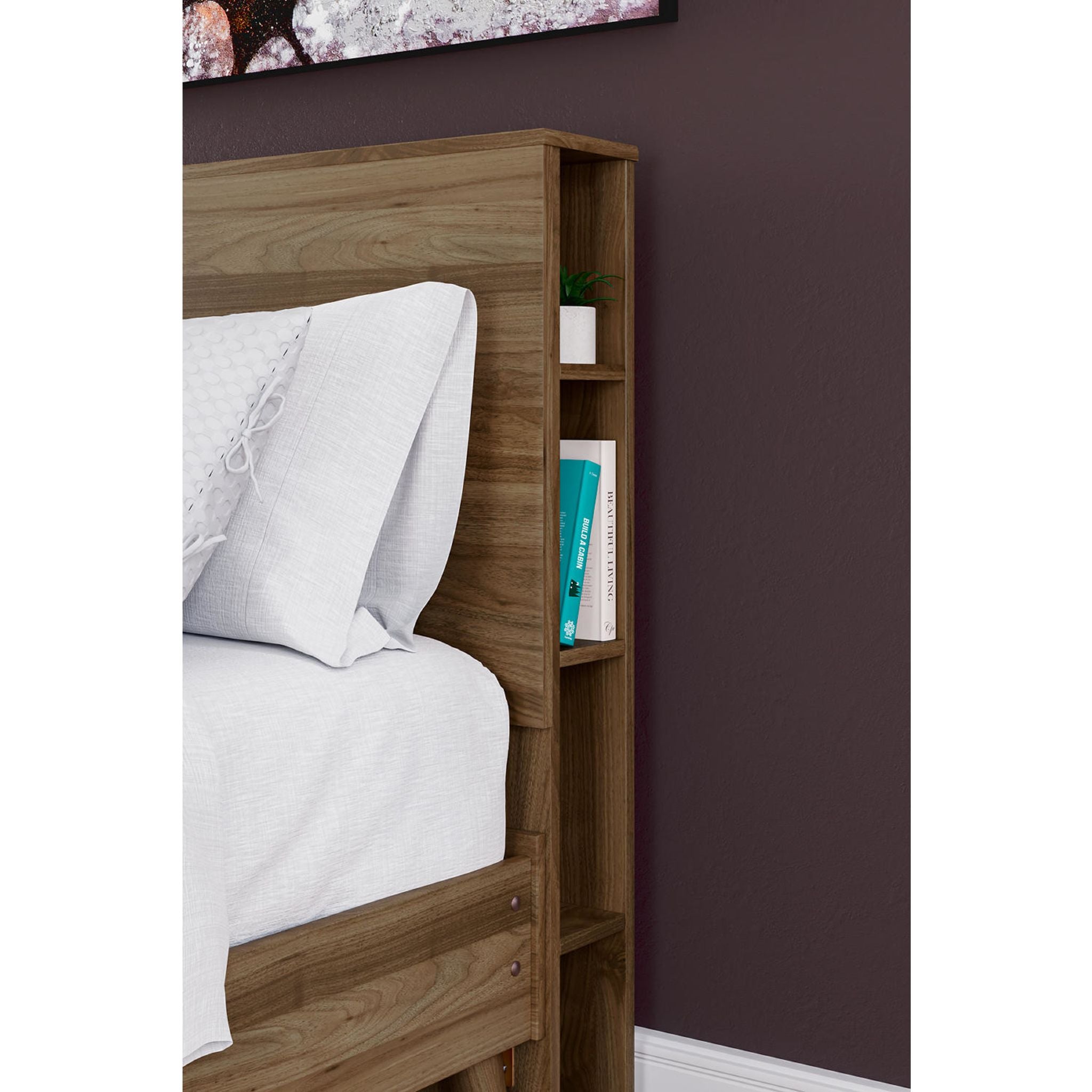 Aprilyn Full Bookcase Headboard in Honey Finish - Stylish Storage Solution for Bedroom Organization | Perfect for Small Spaces & Modern Home Decor