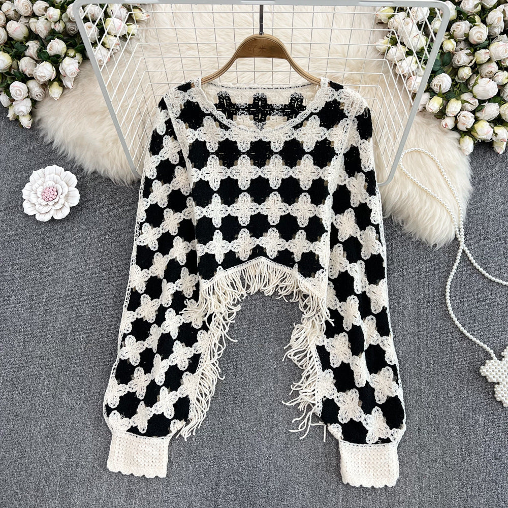 Stylish Round Neck Fringe Knit Cape Sweater for Women - Cozy Winter Layering Top 472 | Perfect for Casual Outings, Office Wear & Holiday Fashion