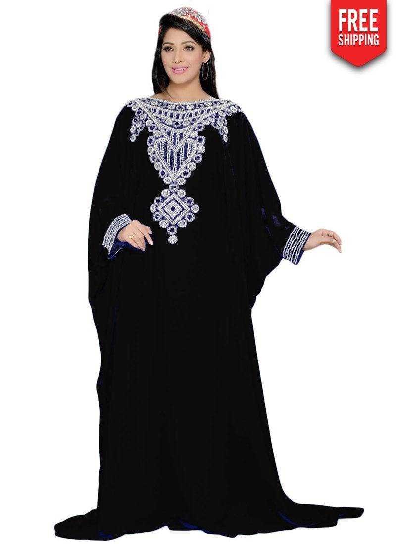 Exquisite Farasha Style Kaftan with Hand Embroidery - Elegant Boho Maxi Dress for Beach, Wedding & Special Occasions