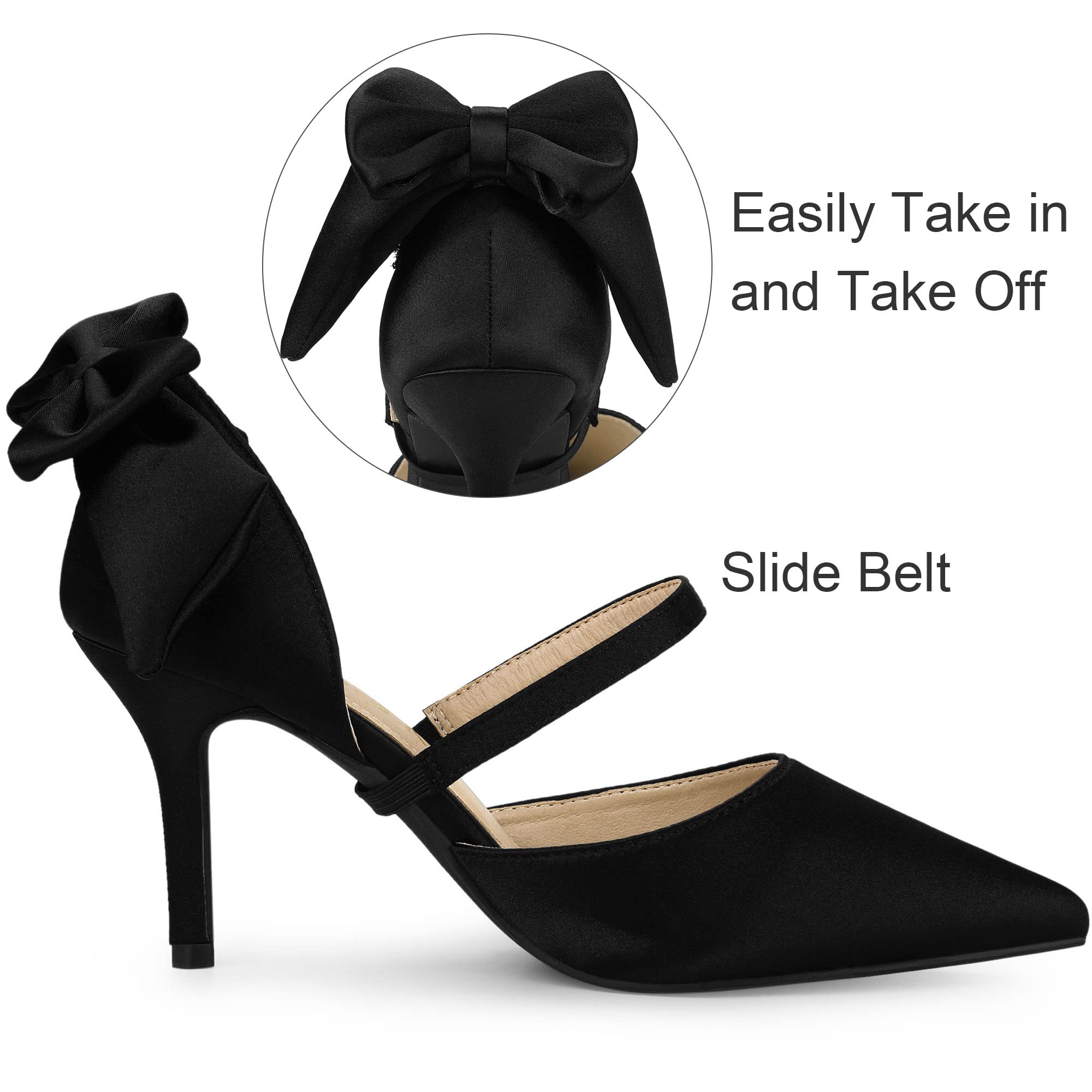 Allegra K Women's Pointed Toe Bow Satin Stiletto Heels Pumps - Elegant High Heel Shoes for Parties, Weddings & Special Occasions