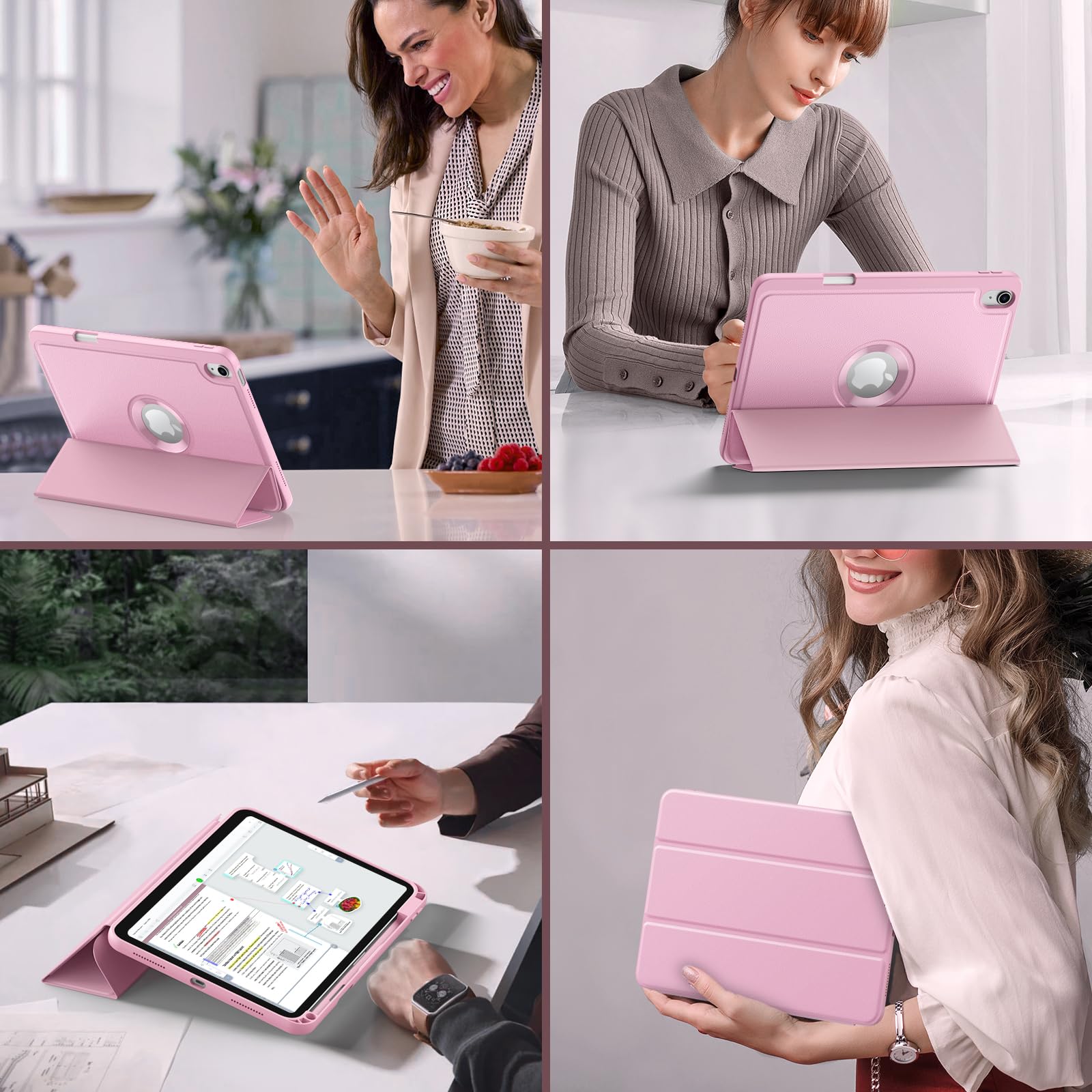 MoKo iPad 11th Gen (2025) 11-inch & 10th Gen (2022) 10.9-inch Case with Pencil Holder - Smart Trifold Protective Cover with Soft TPU Back, Auto Wake/Sleep - Pink | Perfect for Work, School & Travel Protection