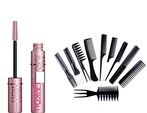 Professional Natural Look Sky High Volume Up Mascara & Hair Cutting Styling Combo Kit - Black (9-Pack) for Everyday Glam & Salon-Quality Results at Home
