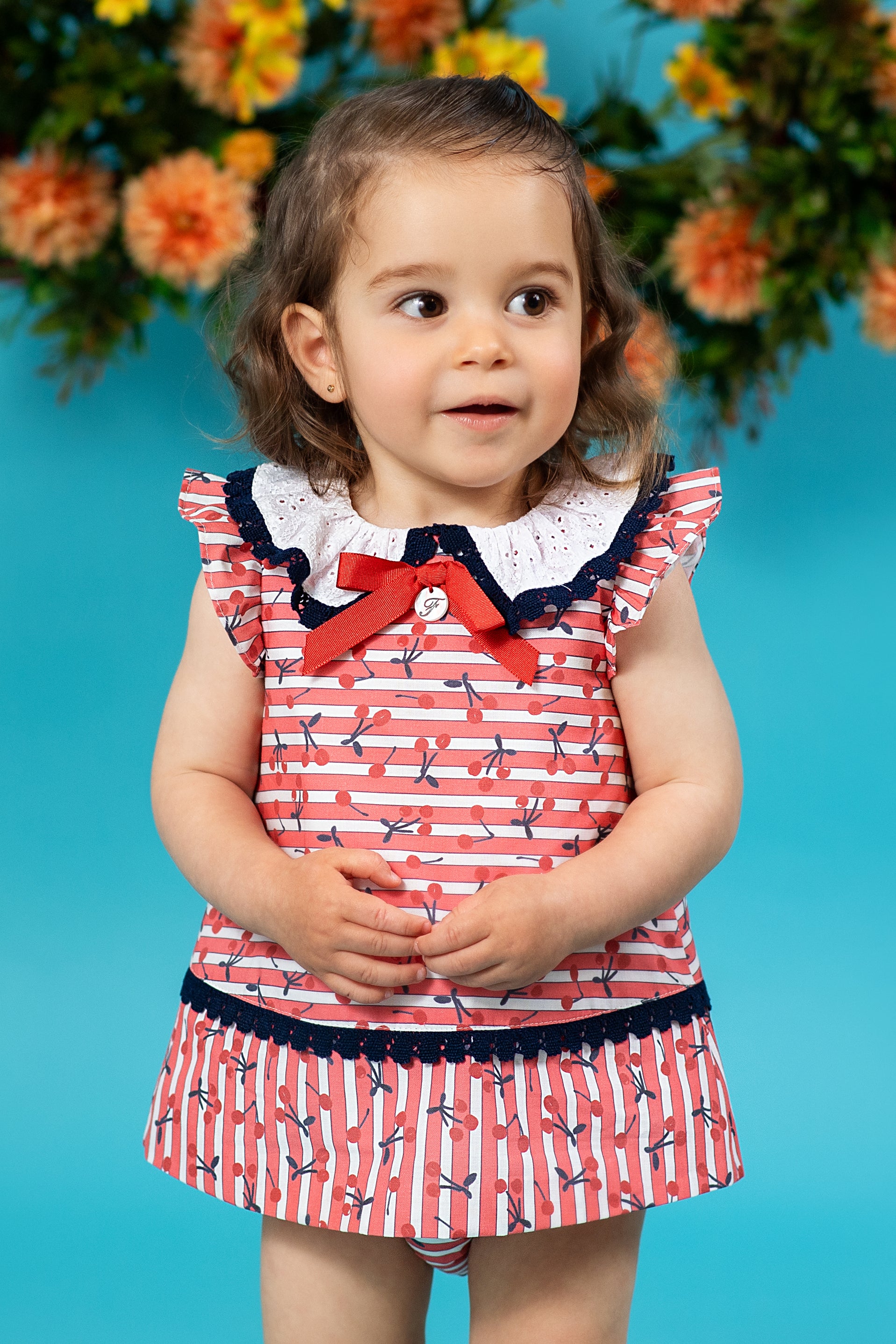 Trixie Red Cherry Print Dress & Bloomers for Girls – Vintage-Inspired Floral Summer Outfit | Perfect for Parties, Photo Shoots & Casual Wear